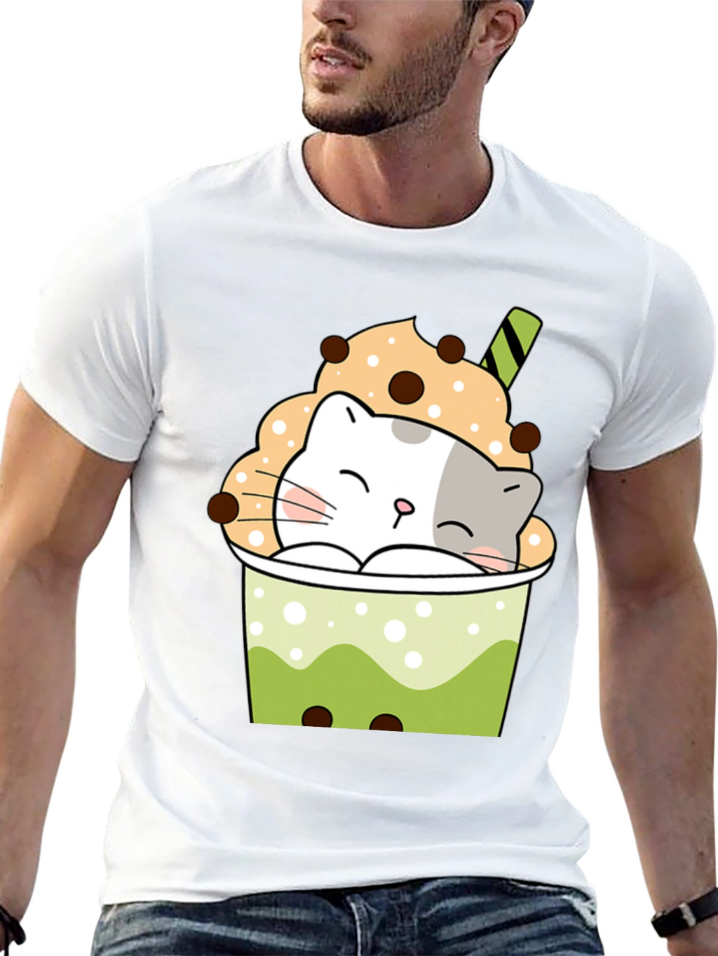 Cute Cat Boba Tea Graphic T-Shirt