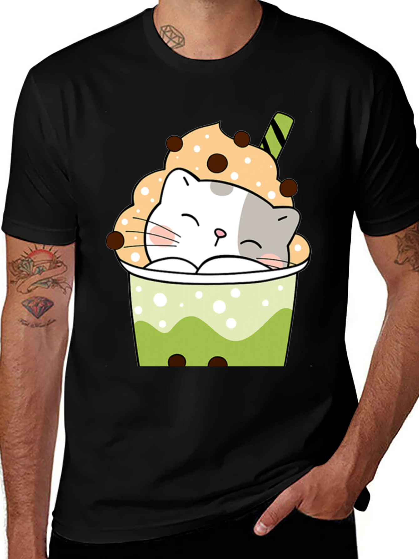 Cute Cat Boba Tea Graphic T-Shirt