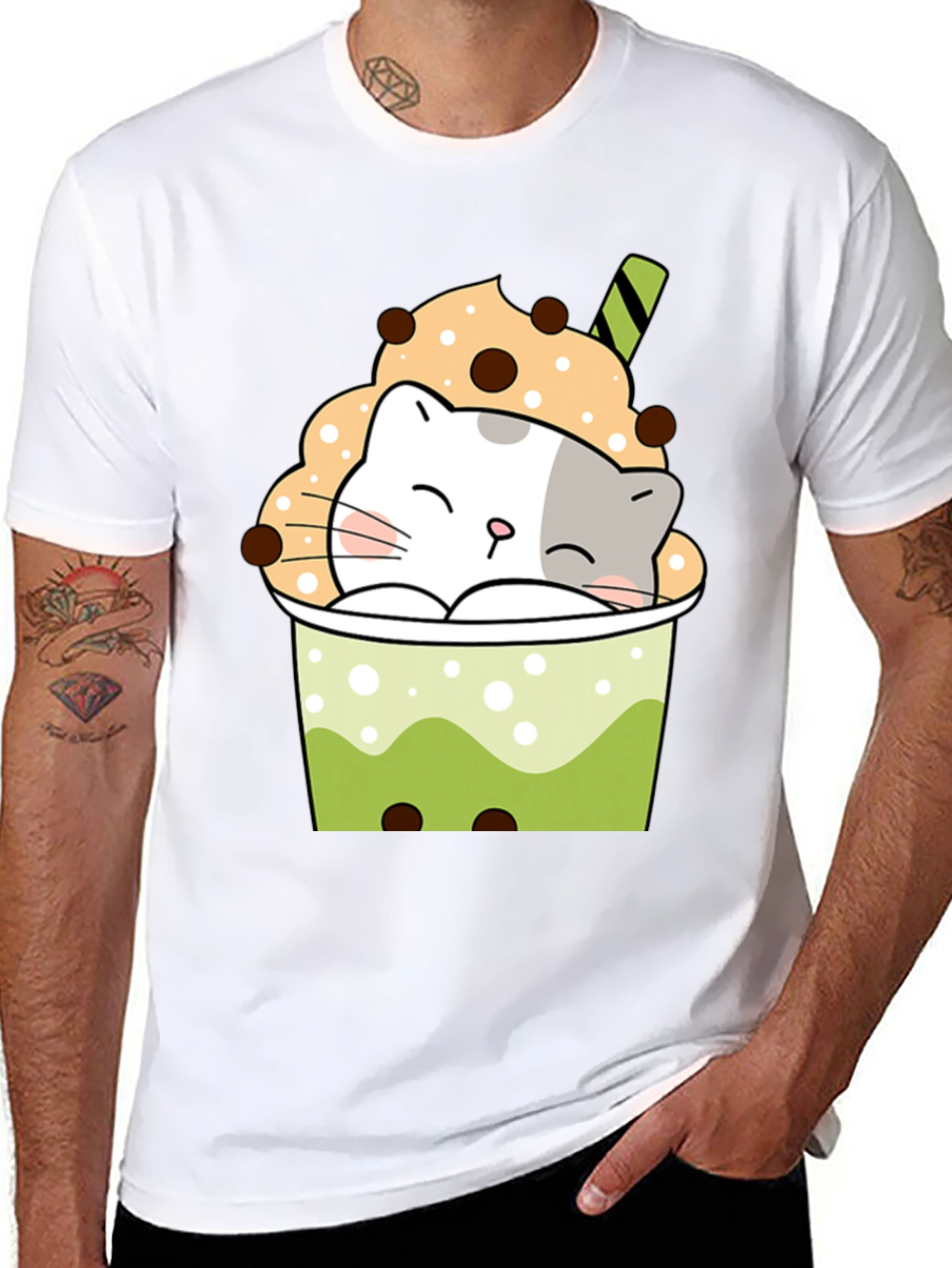 Cute Cat Boba Tea Graphic T-Shirt