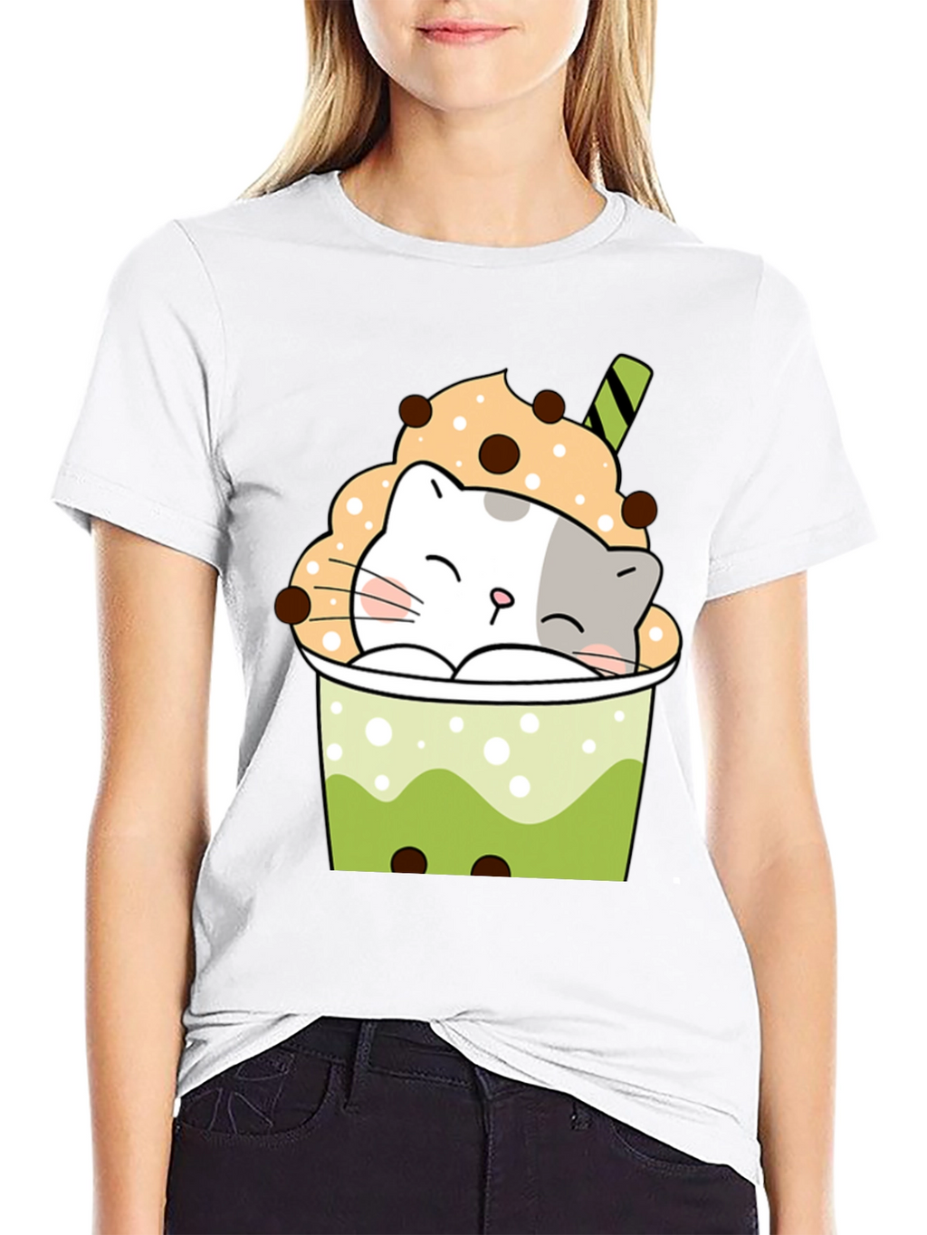 Cute Cat Boba Tea Graphic T-Shirt