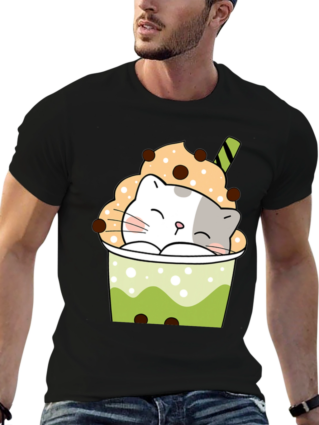 Cute Cat Boba Tea Graphic T-Shirt
