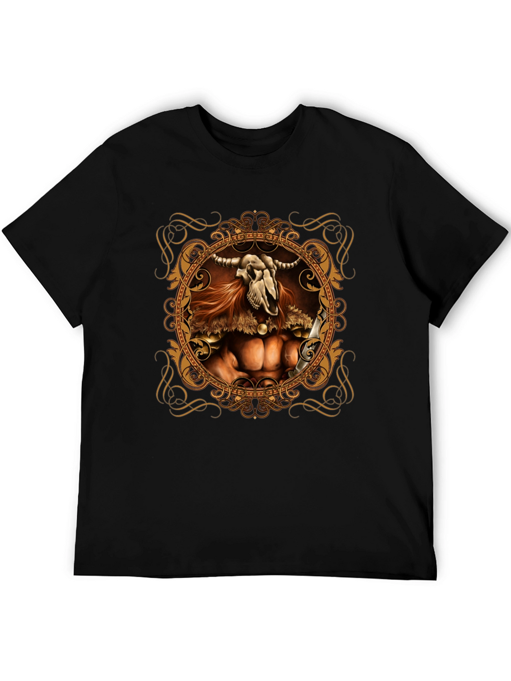 Skull Viking Warrior Graphic Tee - Black