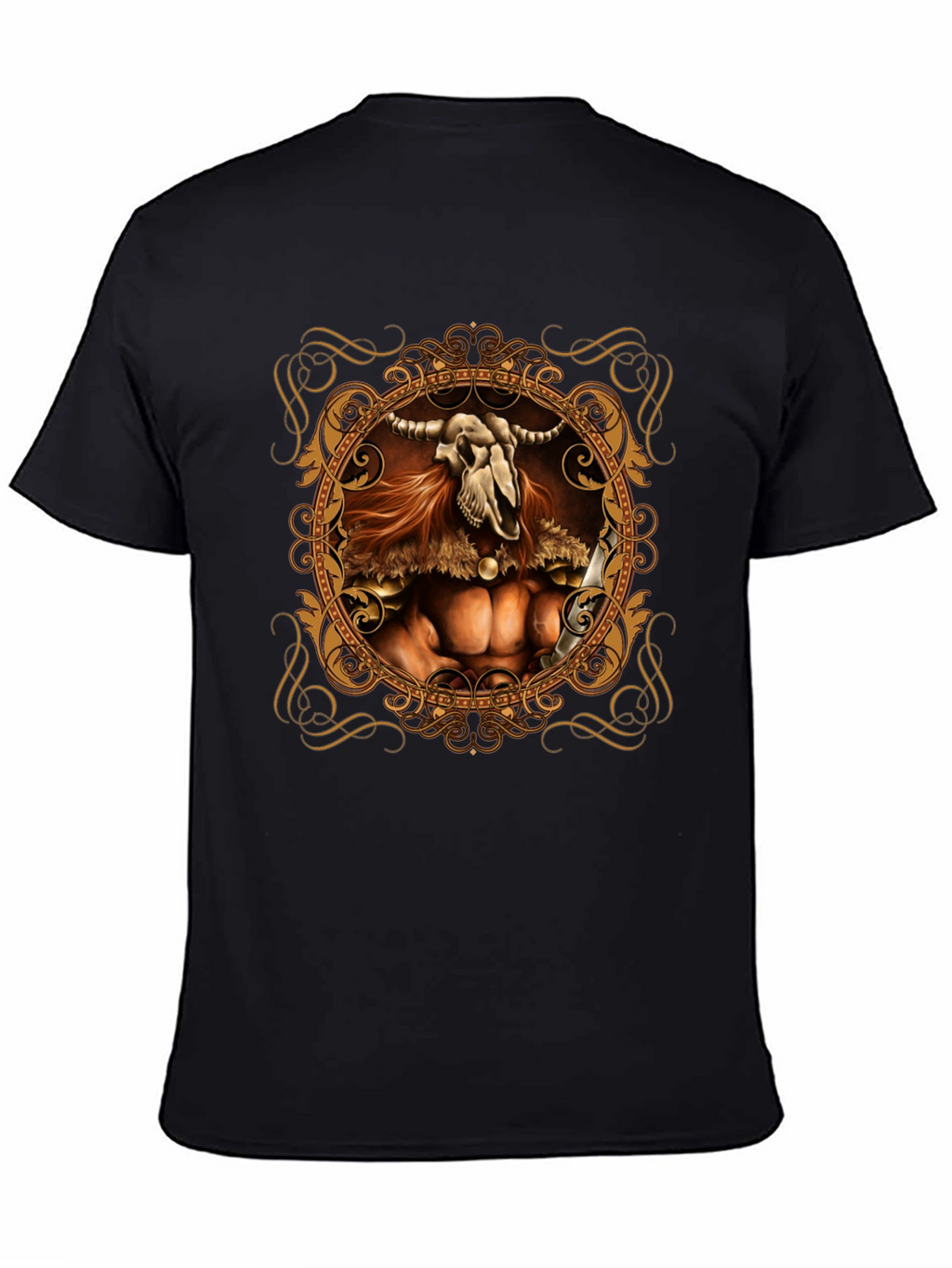 Skull Viking Warrior Graphic Tee - Black