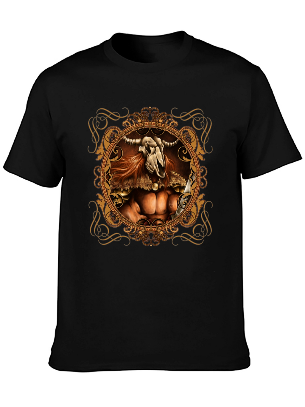 Skull Viking Warrior Graphic Tee - Black