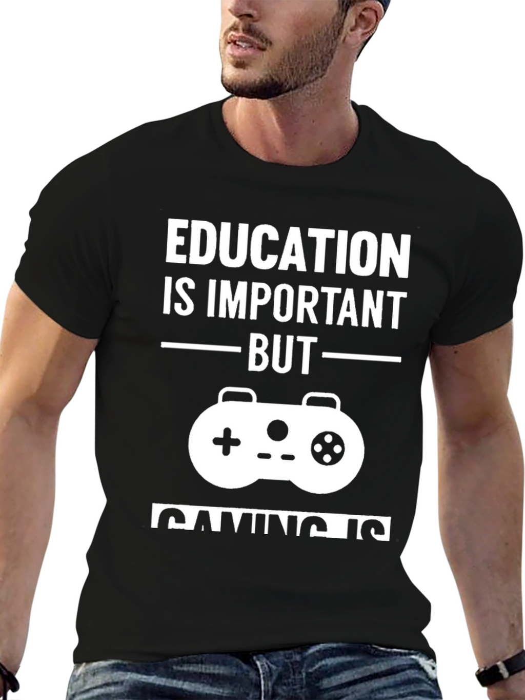 Education vs. Gaming T-Shirt - Black Graphic Tee