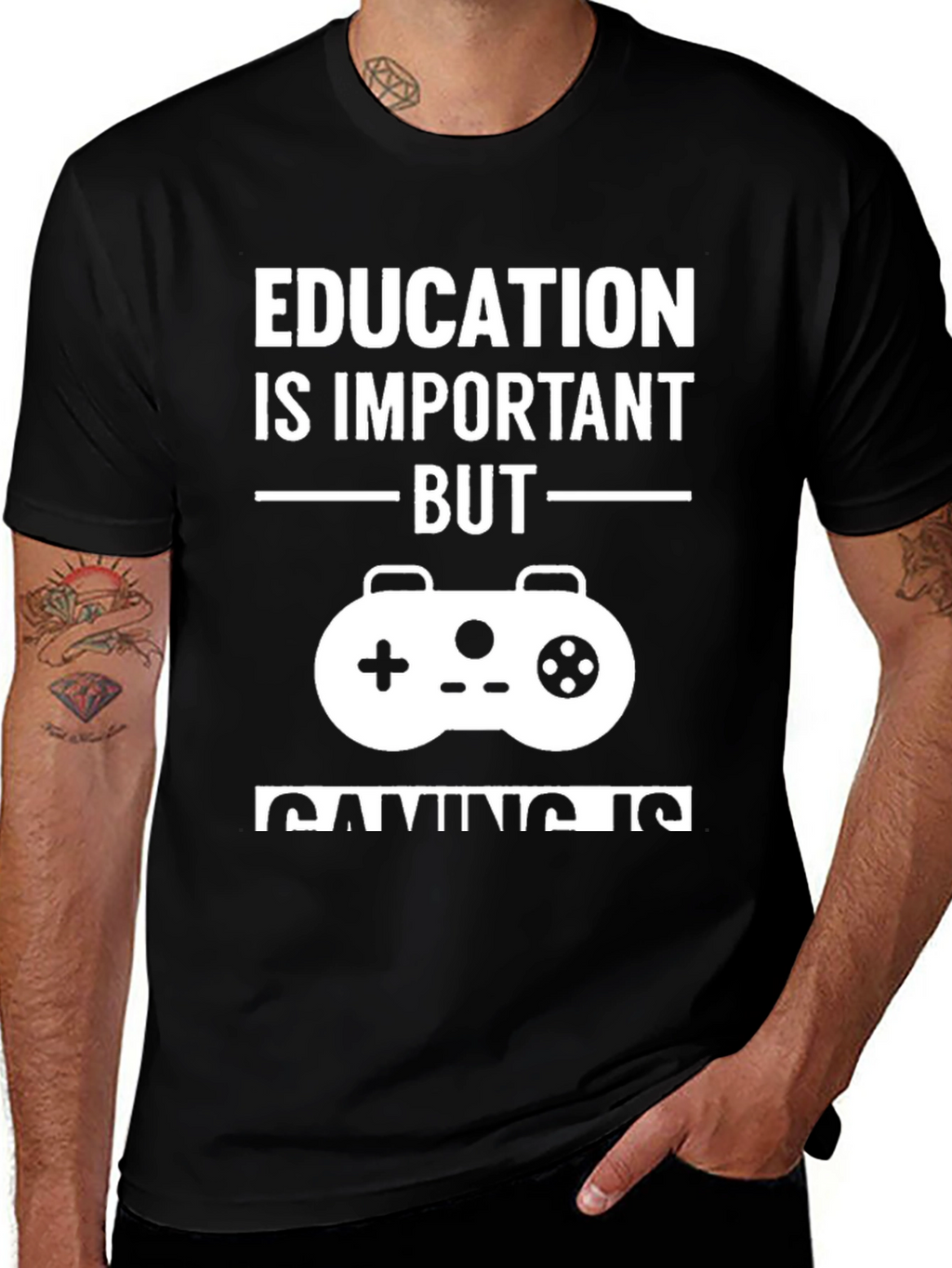 Education vs. Gaming T-Shirt - Black Graphic Tee