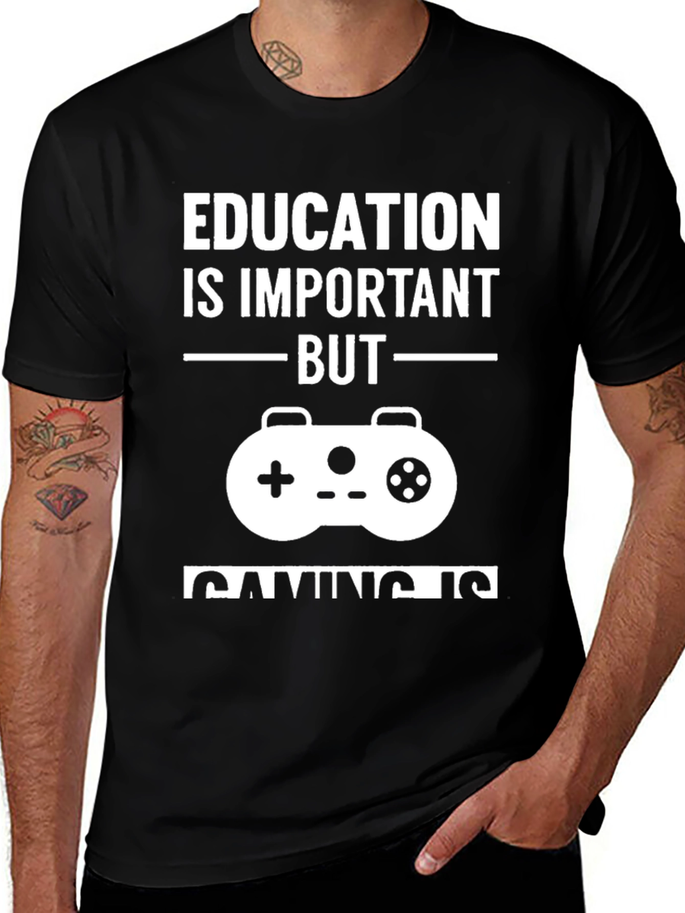 Education vs. Gaming T-Shirt - Black Graphic Tee