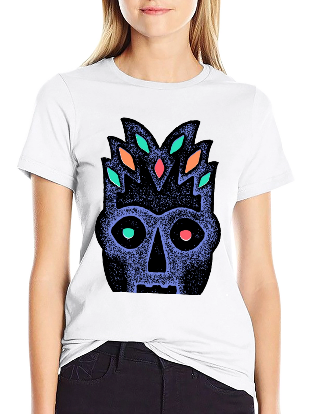 Tribal Mask Graphic Tee - Black Cotton Comfort