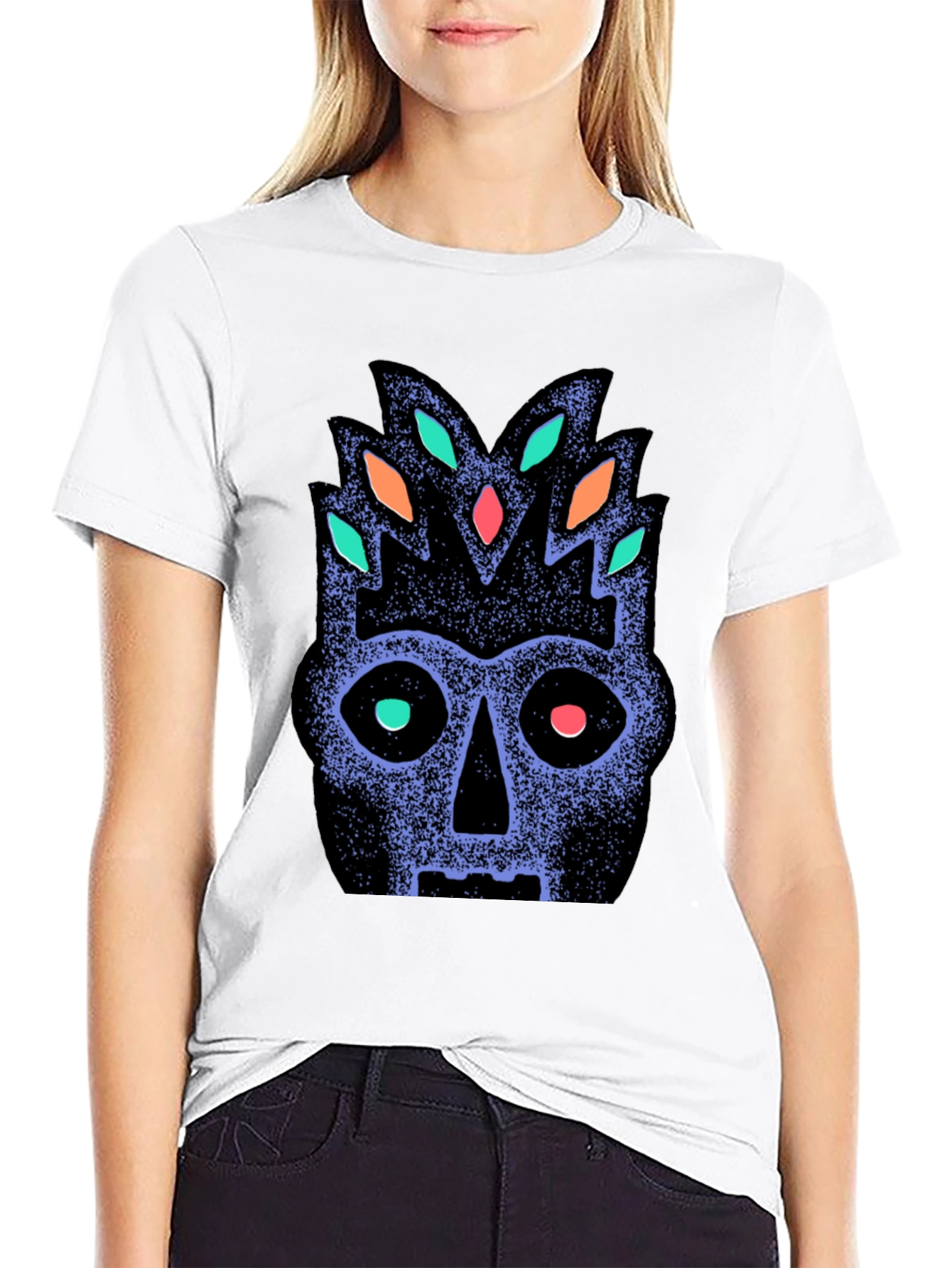 Tribal Mask Graphic Tee - Black Cotton Comfort