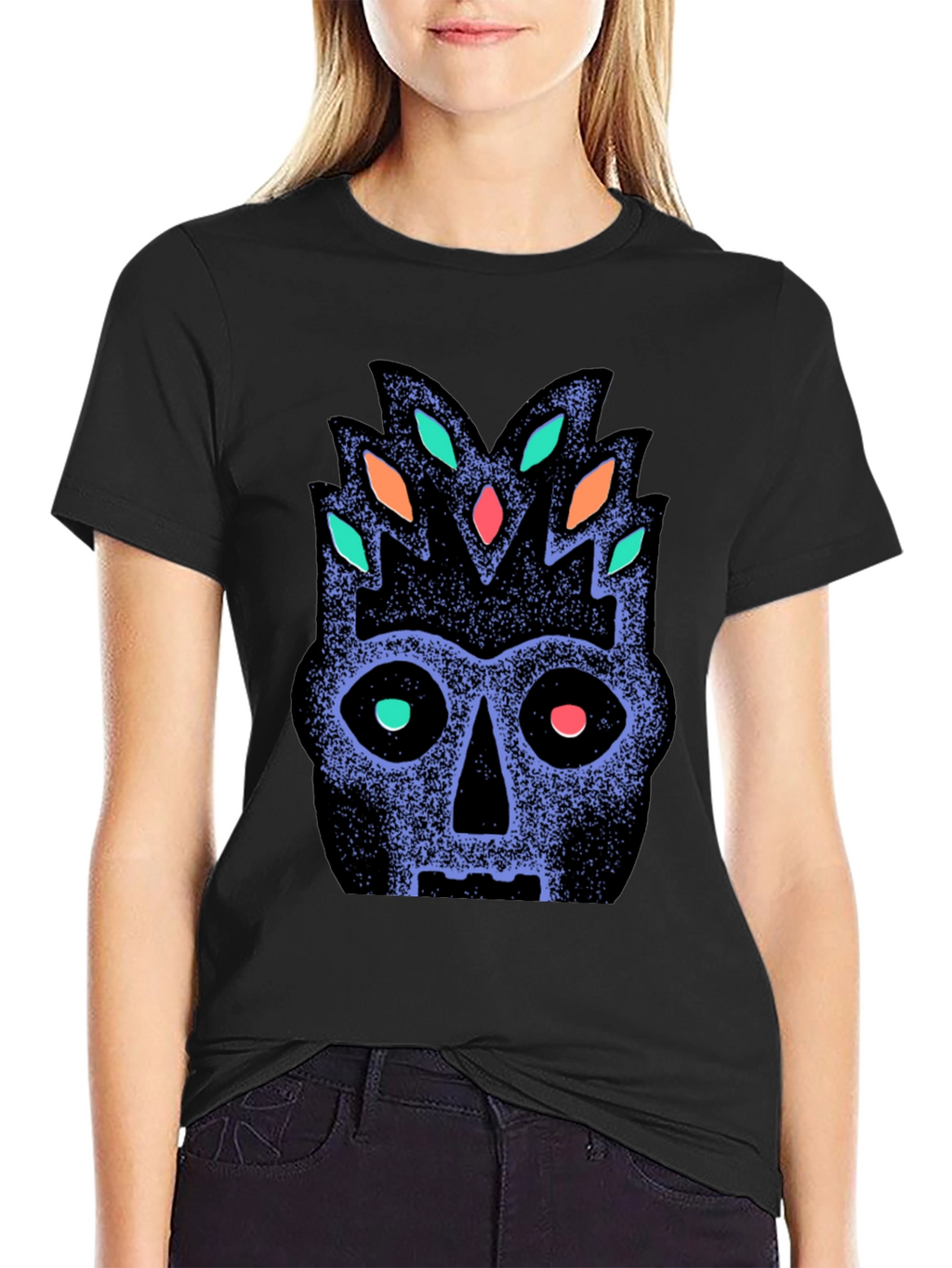 Tribal Mask Graphic Tee - Black Cotton Comfort