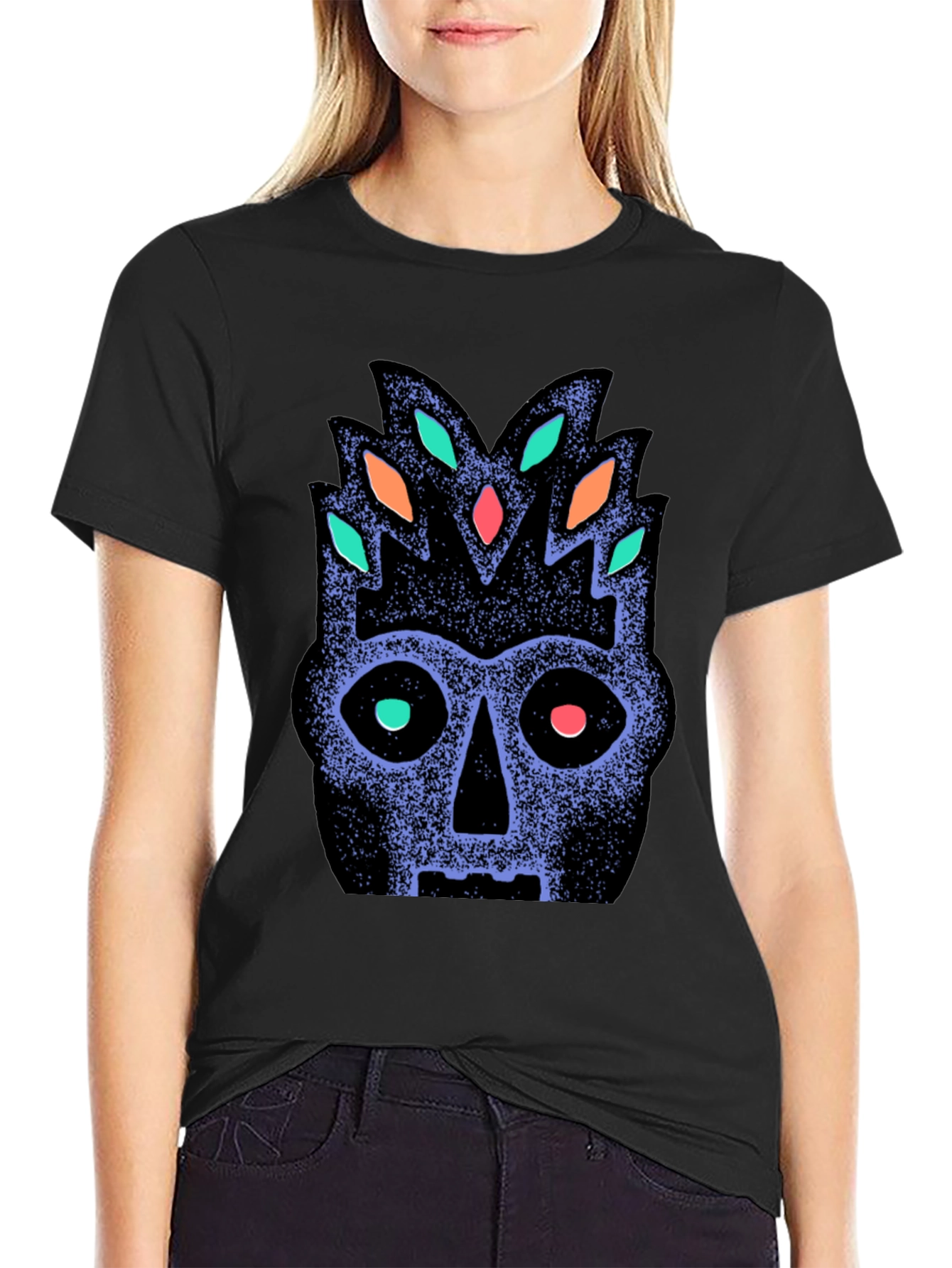 Tribal Mask Graphic Tee - Black Cotton Comfort