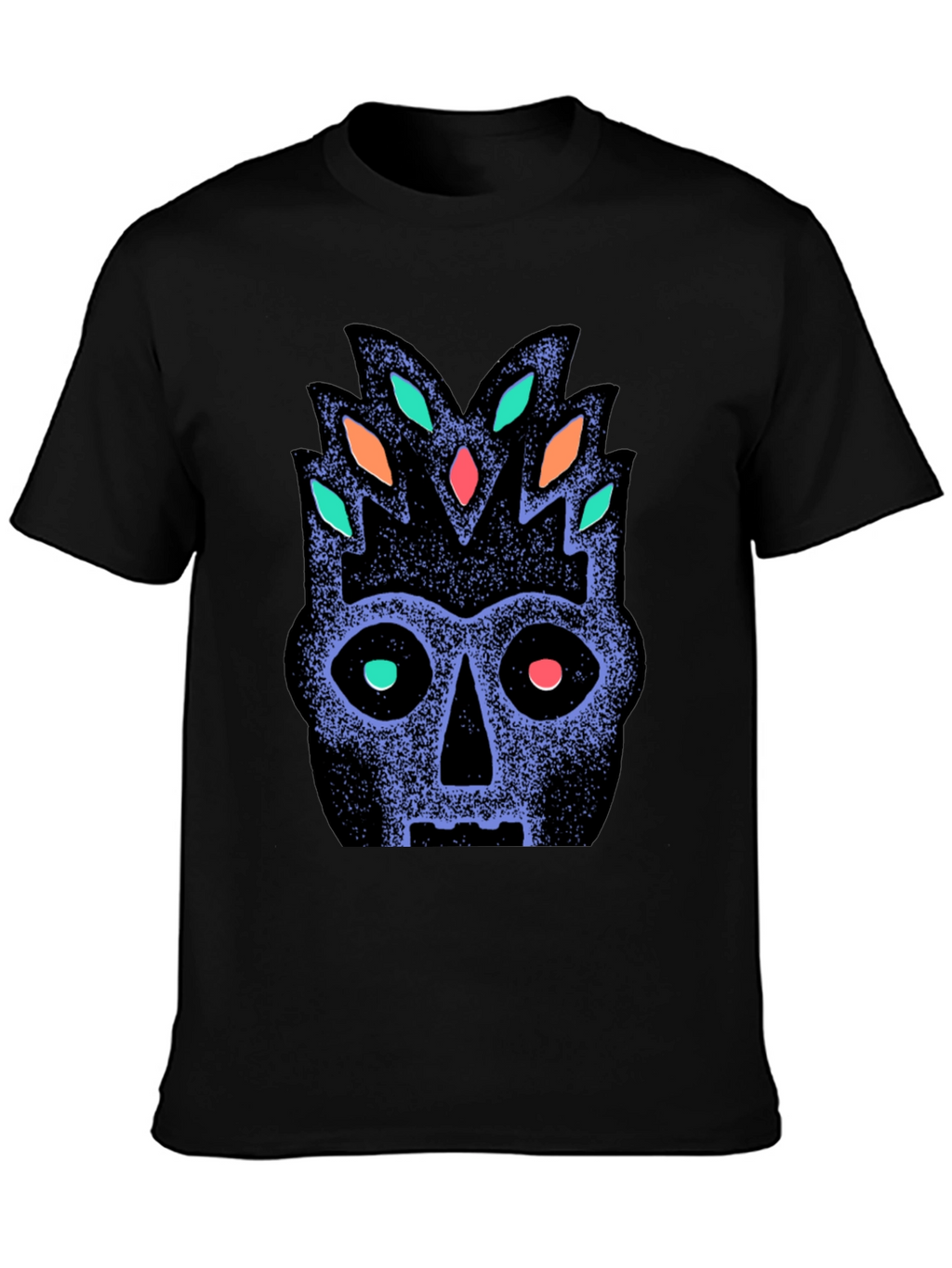 Tribal Mask Graphic Tee - Black Cotton Comfort