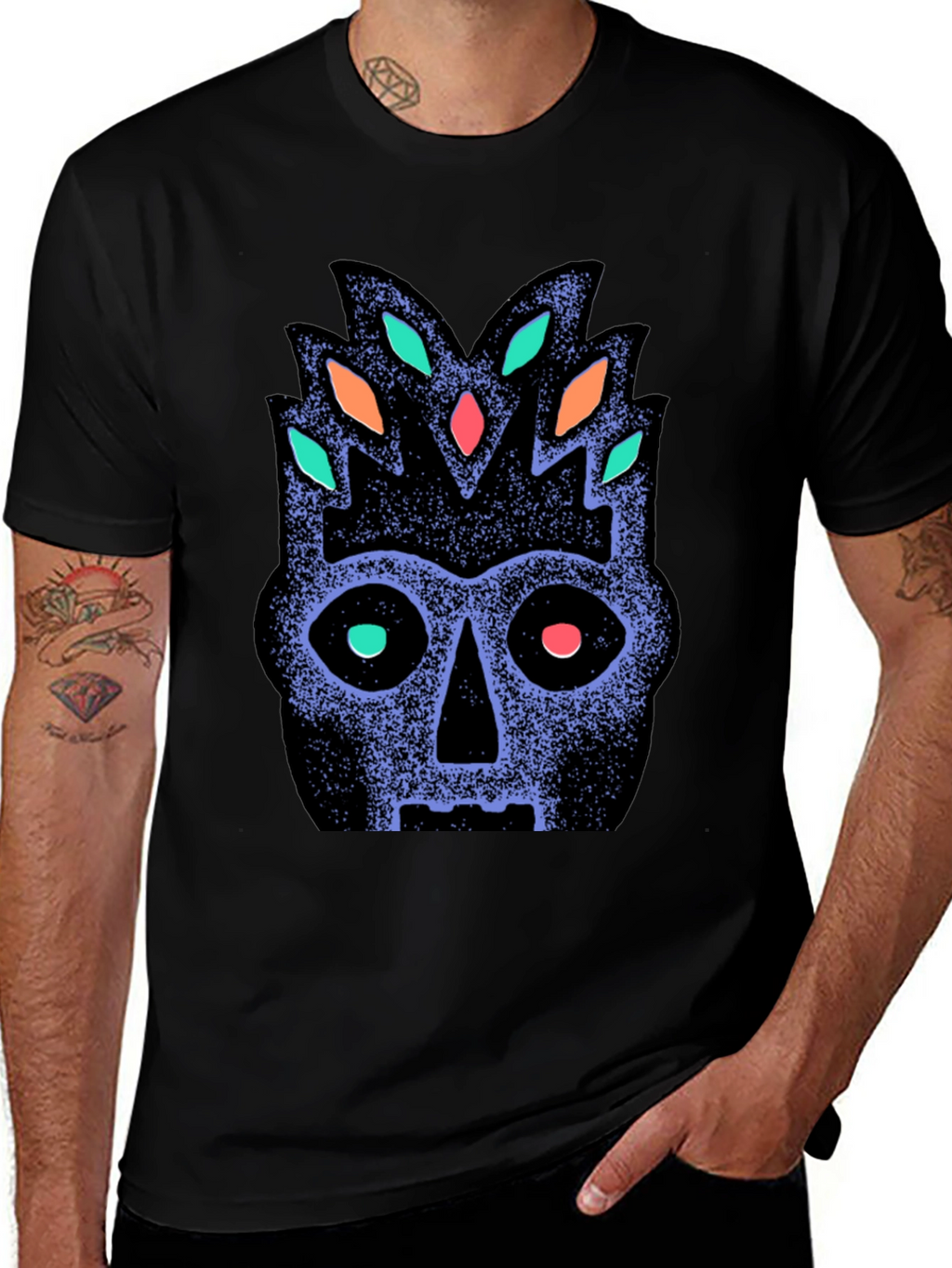 Tribal Mask Graphic Tee - Black Cotton Comfort