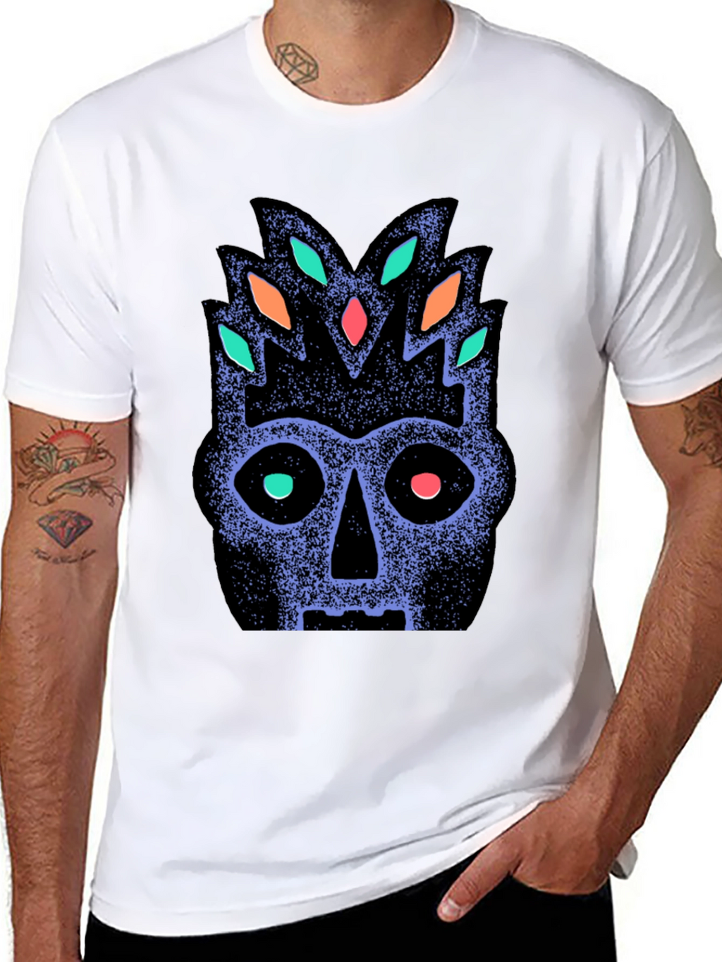 Tribal Mask Graphic Tee - Black Cotton Comfort