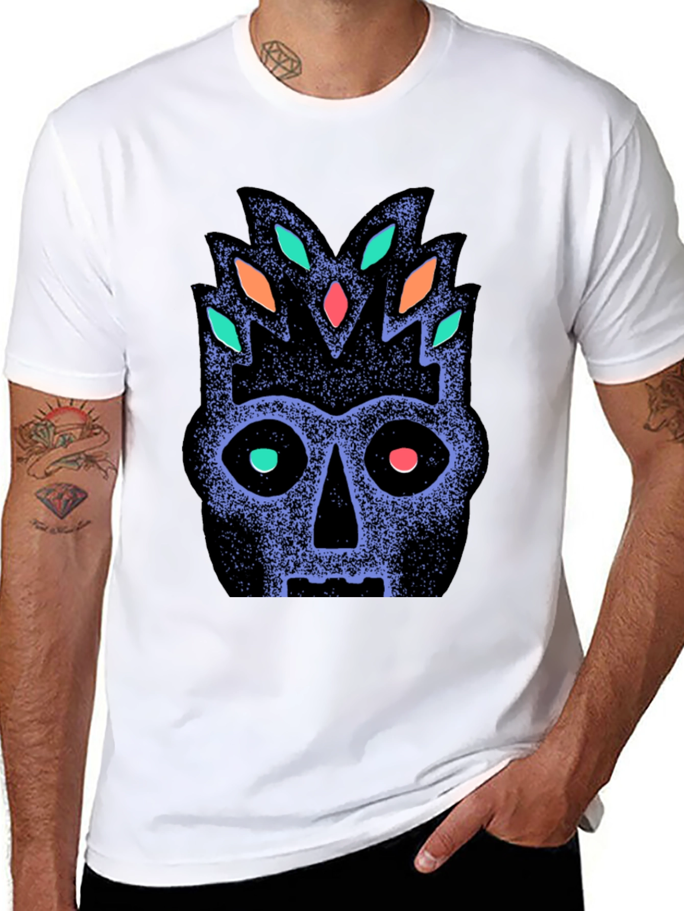 Tribal Mask Graphic Tee - Black Cotton Comfort
