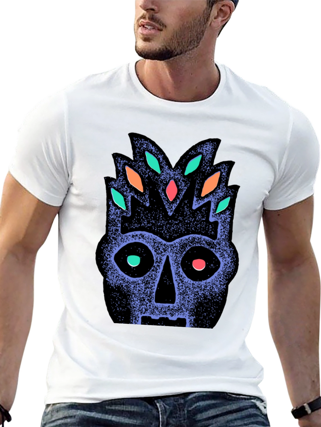 Tribal Mask Graphic Tee - Black Cotton Comfort