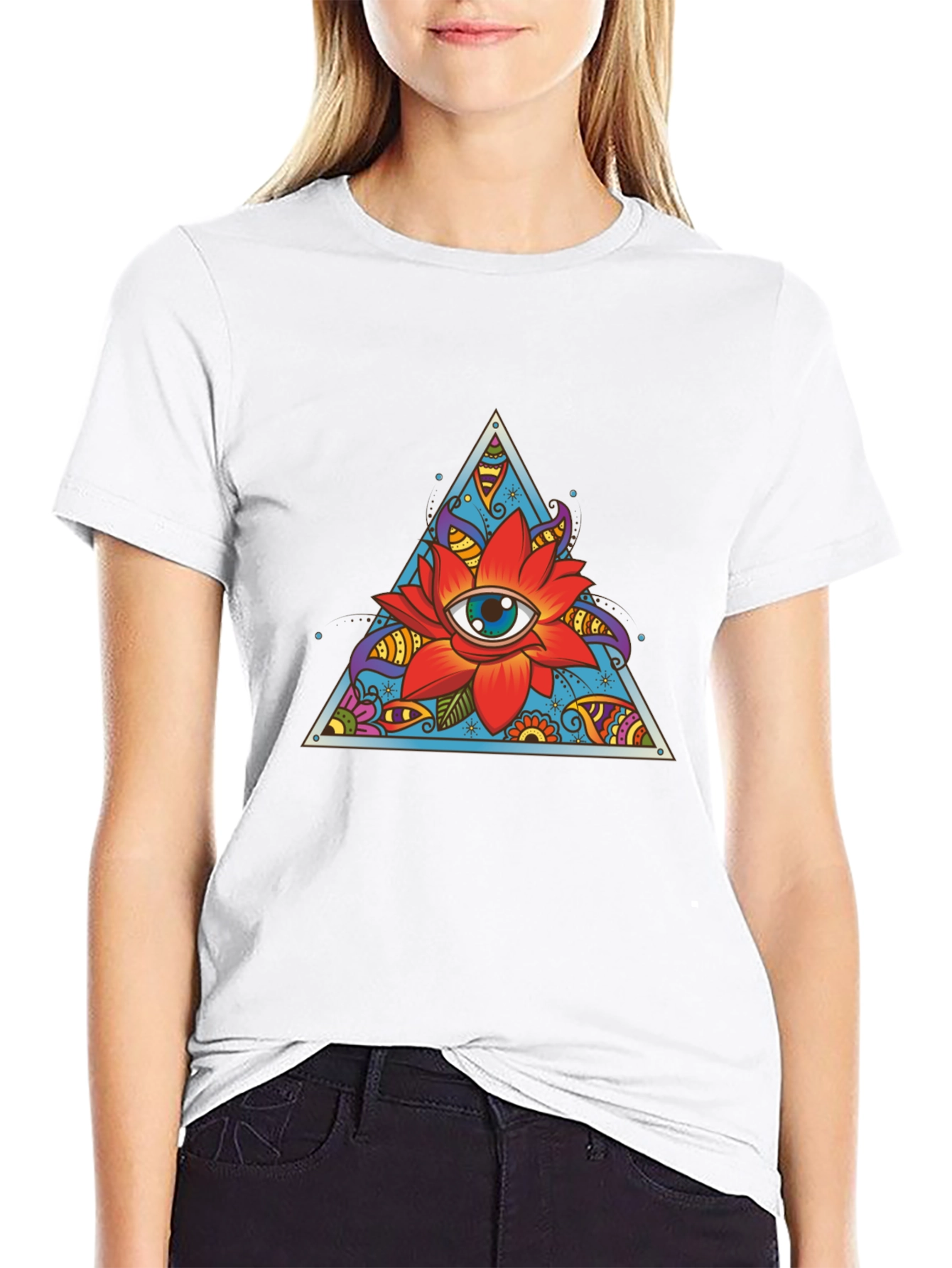 Eye Flower Triangle Graphic Tee - Black