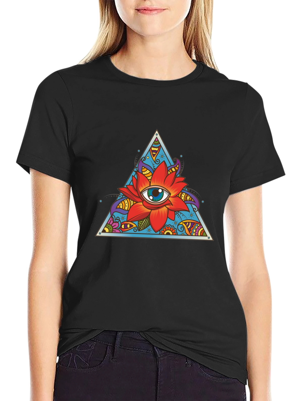 Eye Flower Triangle Graphic Tee - Black