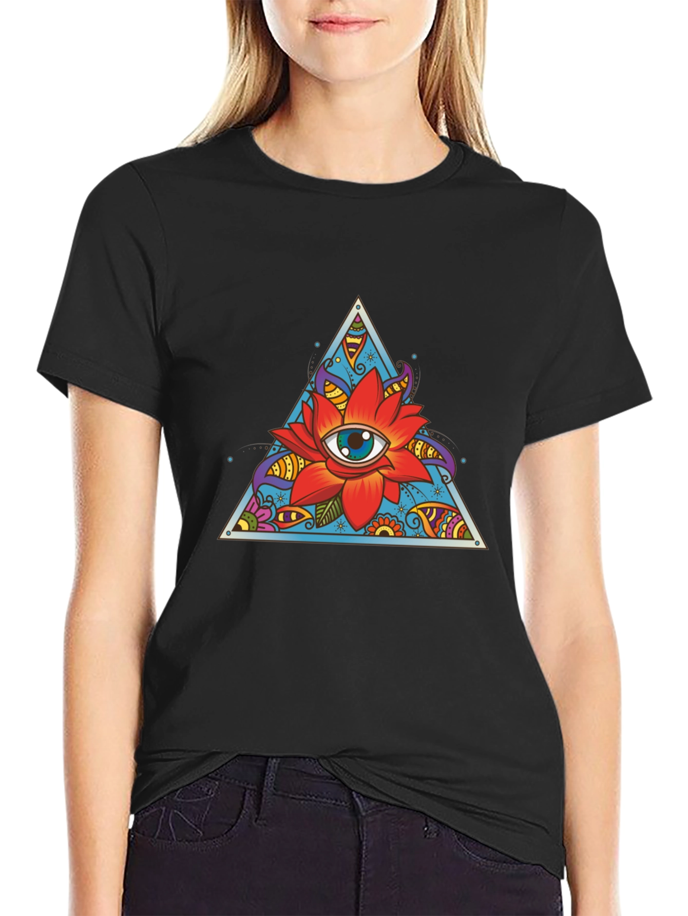Eye Flower Triangle Graphic Tee - Black