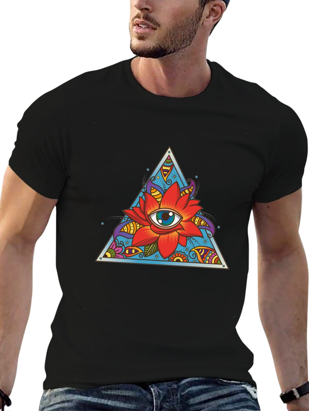 Eye Flower Triangle Graphic Tee - Black