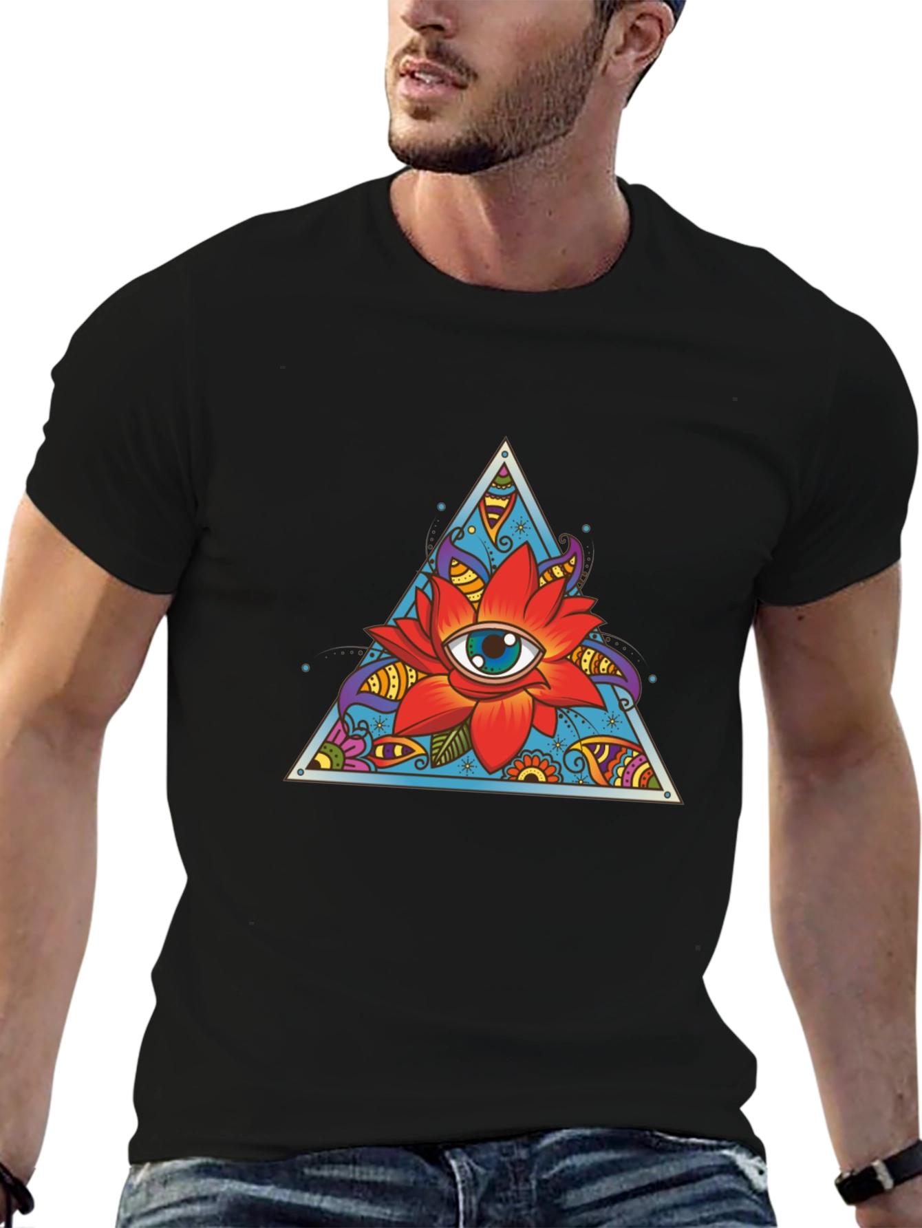 Eye Flower Triangle Graphic Tee - Black