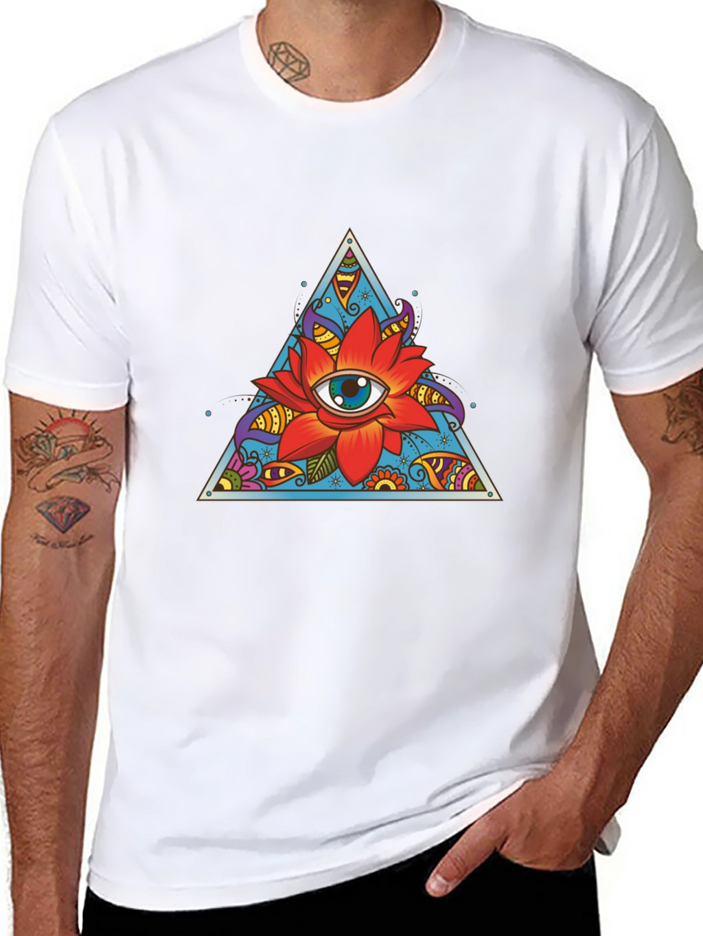 Eye Flower Triangle Graphic Tee - Black