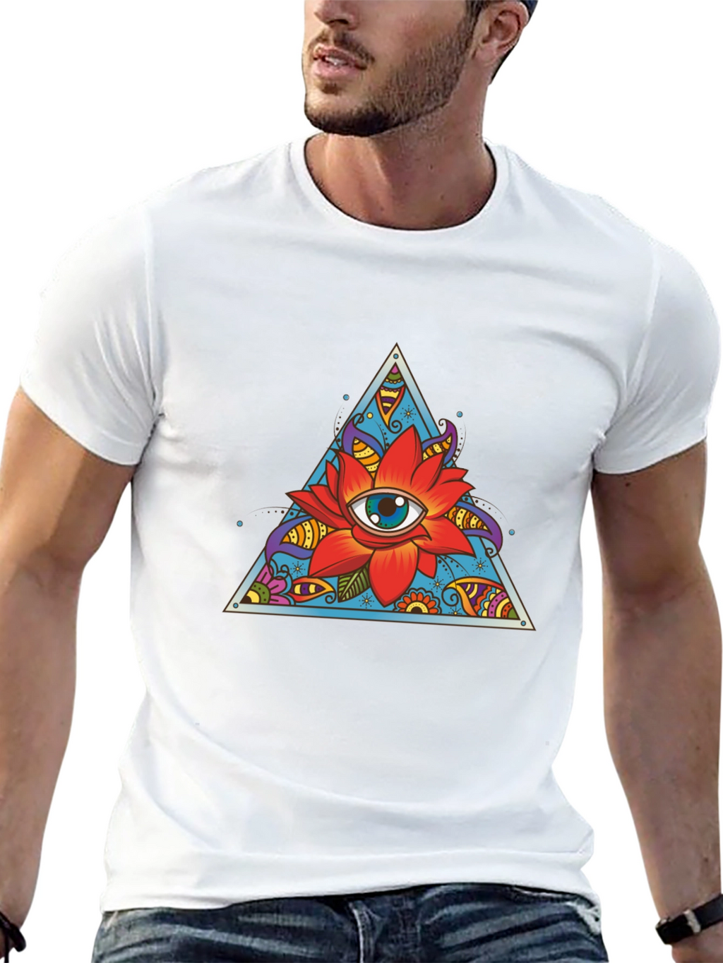 Eye Flower Triangle Graphic Tee - Black