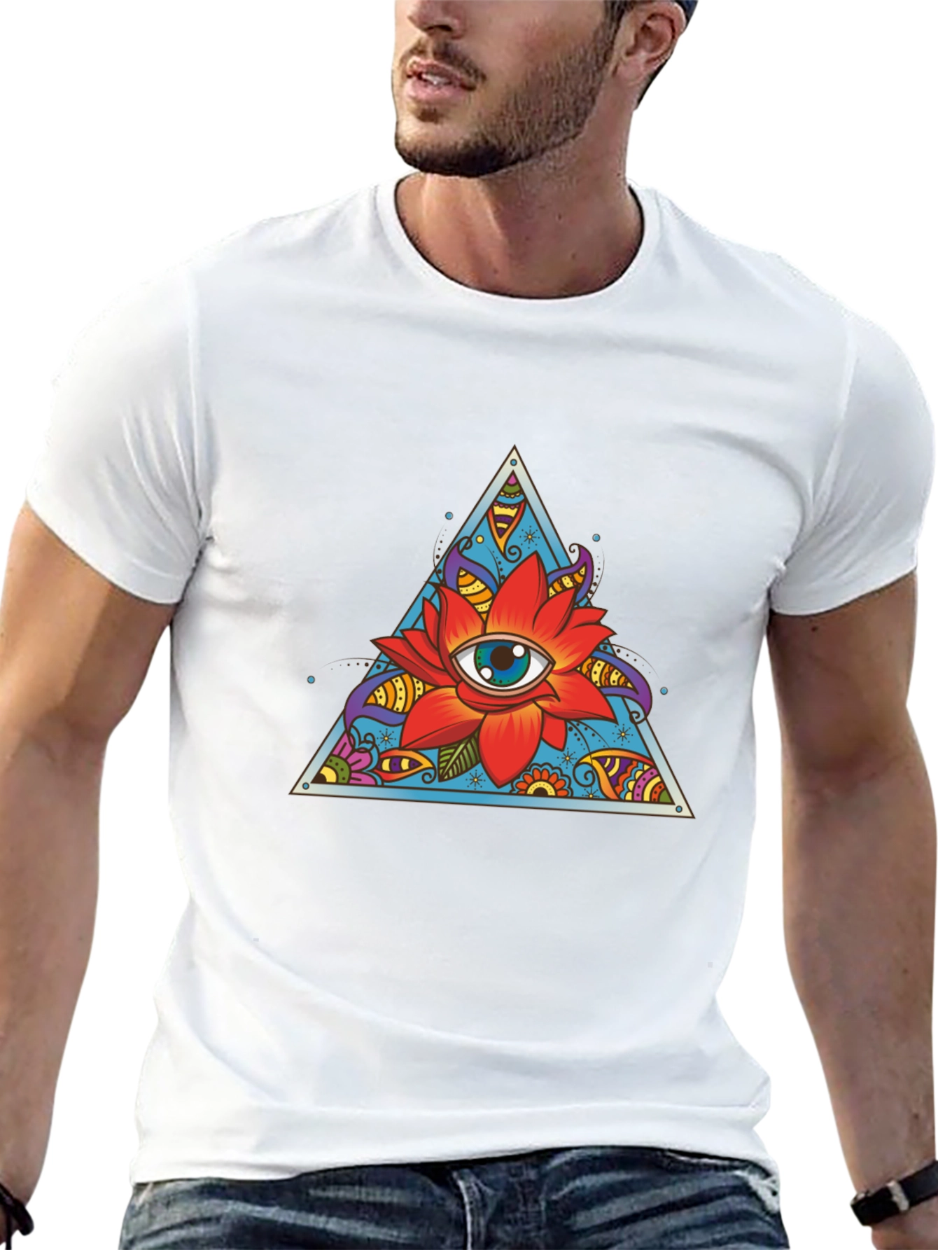 Eye Flower Triangle Graphic Tee - Black