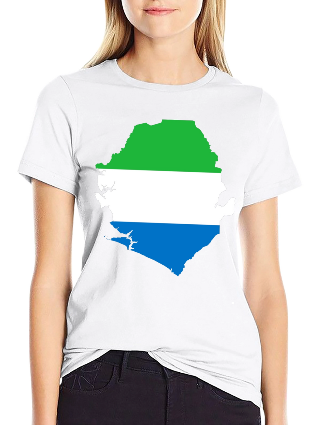 Sierra Leone Flag Map T-Shirt - Black Graphic Tee