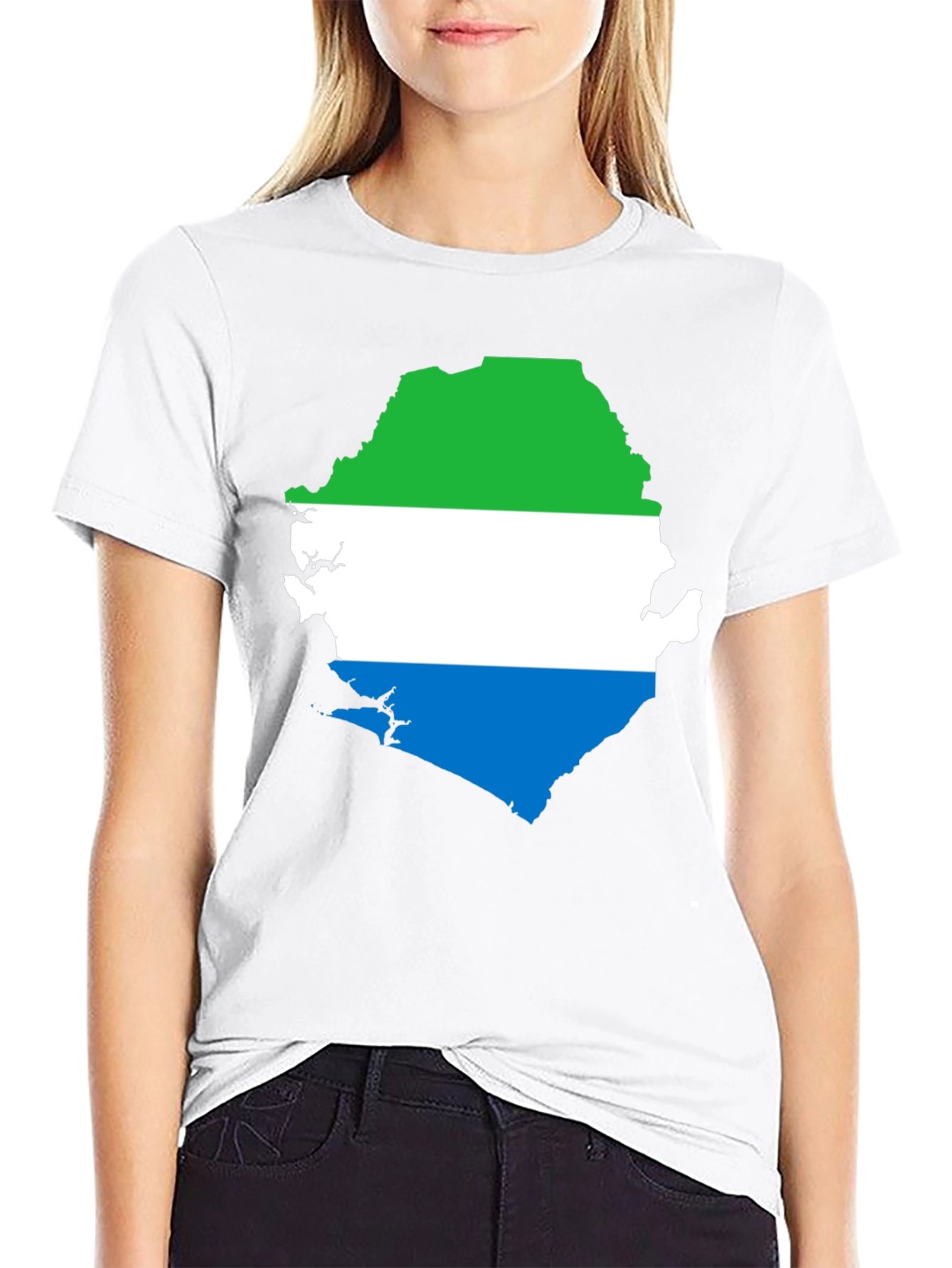 Sierra Leone Flag Map T-Shirt - Black Graphic Tee