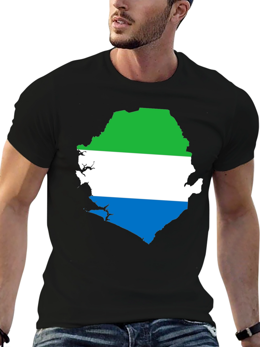 Sierra Leone Flag Map T-Shirt - Black Graphic Tee