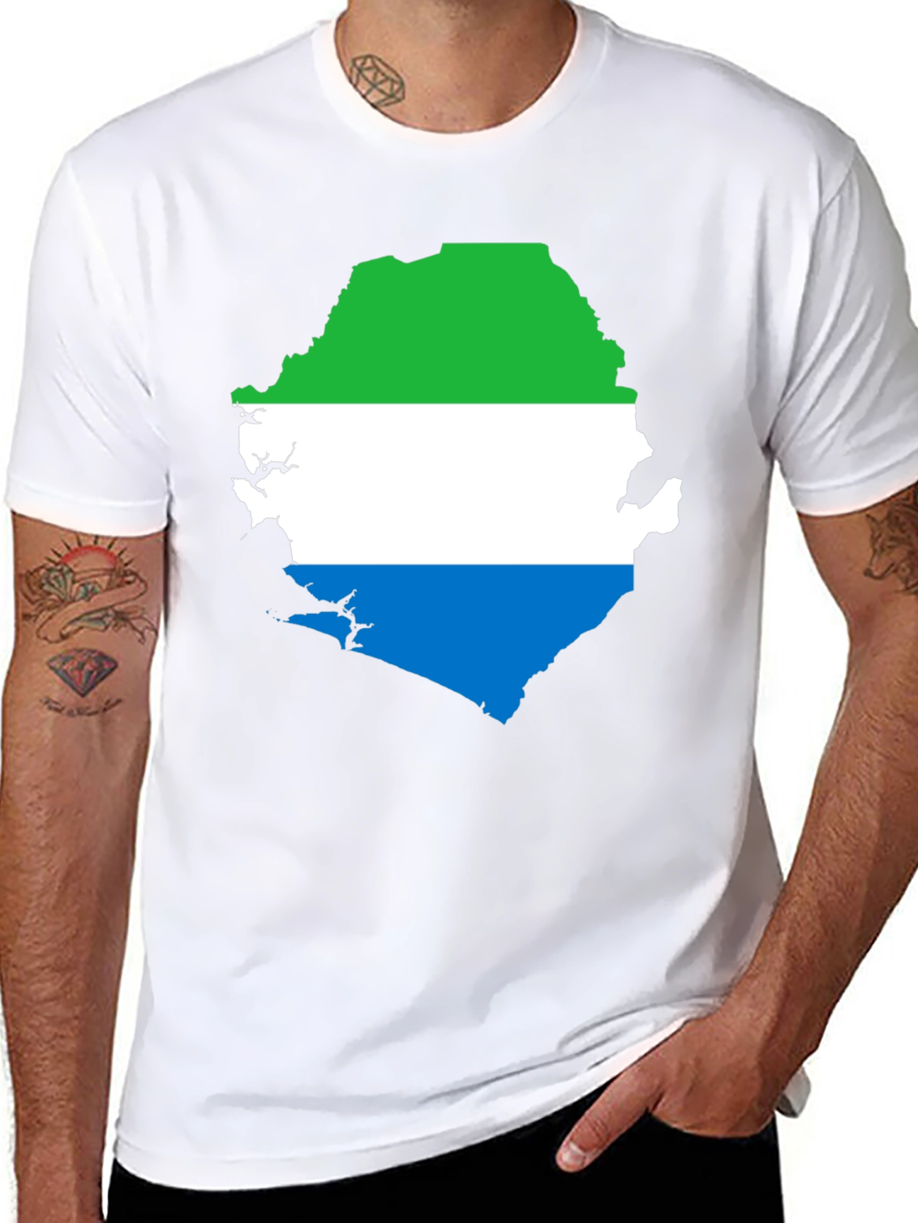 Sierra Leone Flag Map T-Shirt - Black Graphic Tee