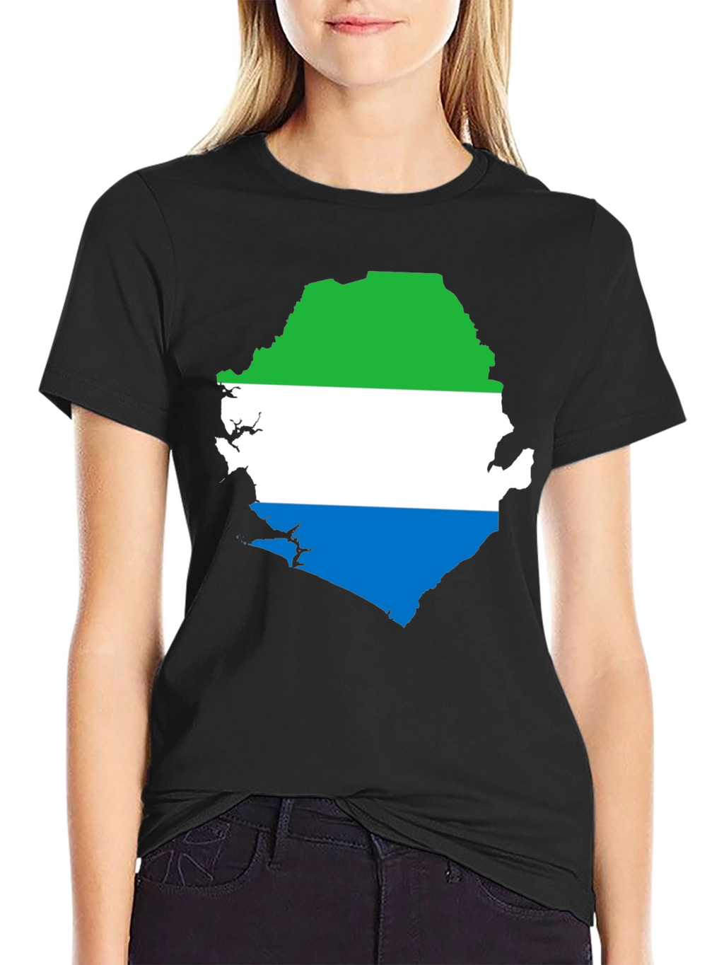 Sierra Leone Flag Map T-Shirt - Black Graphic Tee