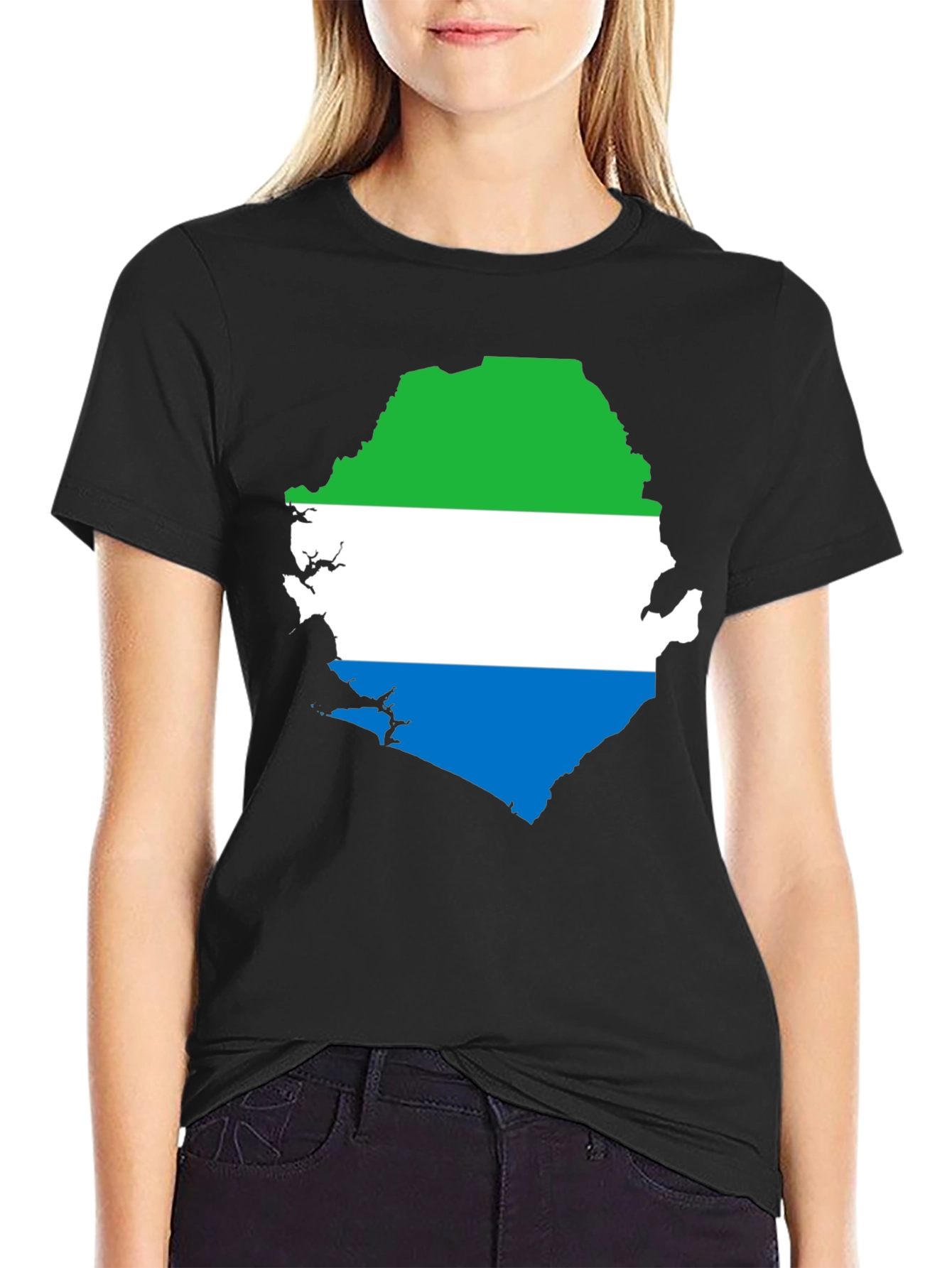 Sierra Leone Flag Map T-Shirt - Black Graphic Tee