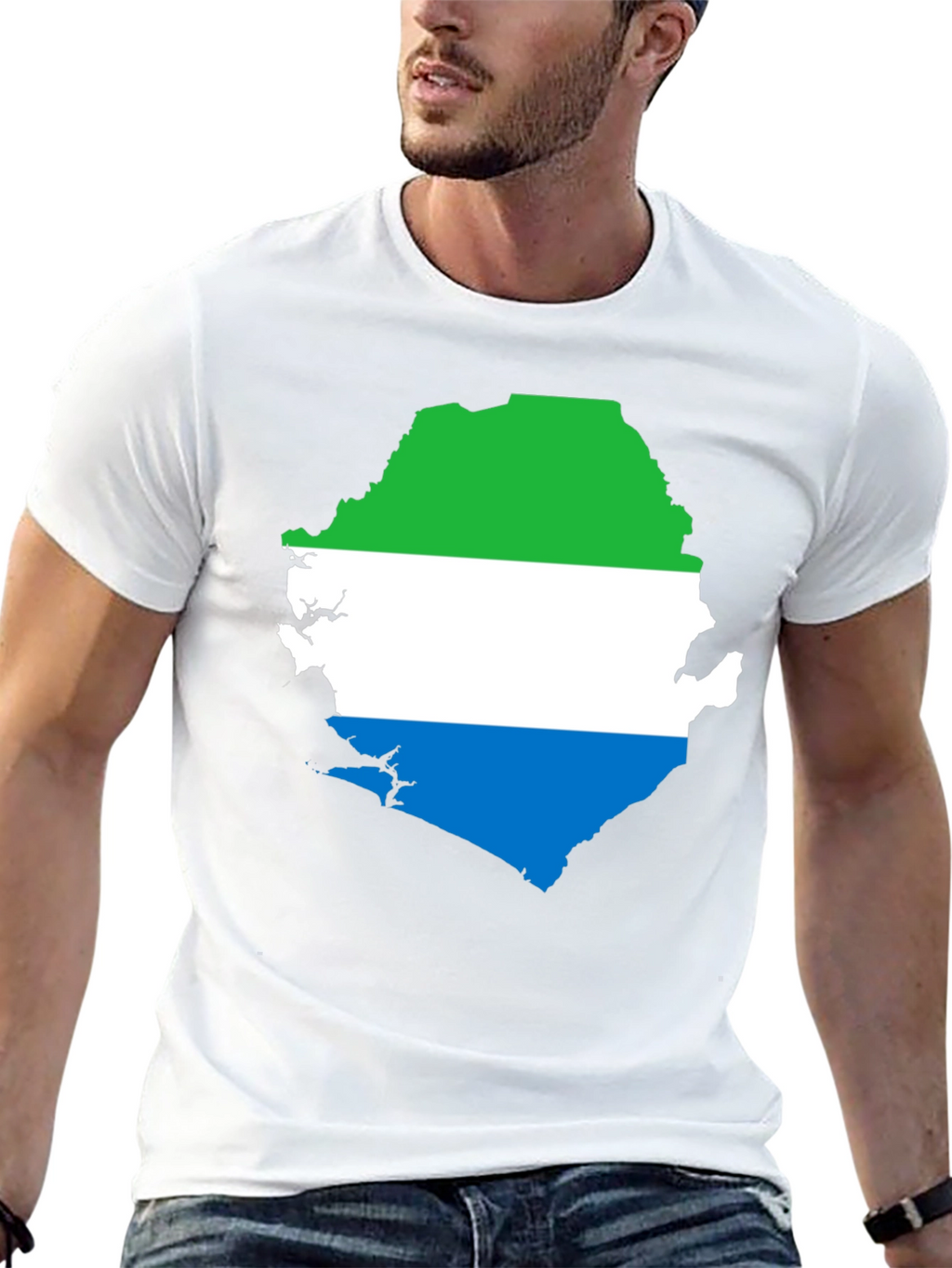 Sierra Leone Flag Map T-Shirt - Black Graphic Tee