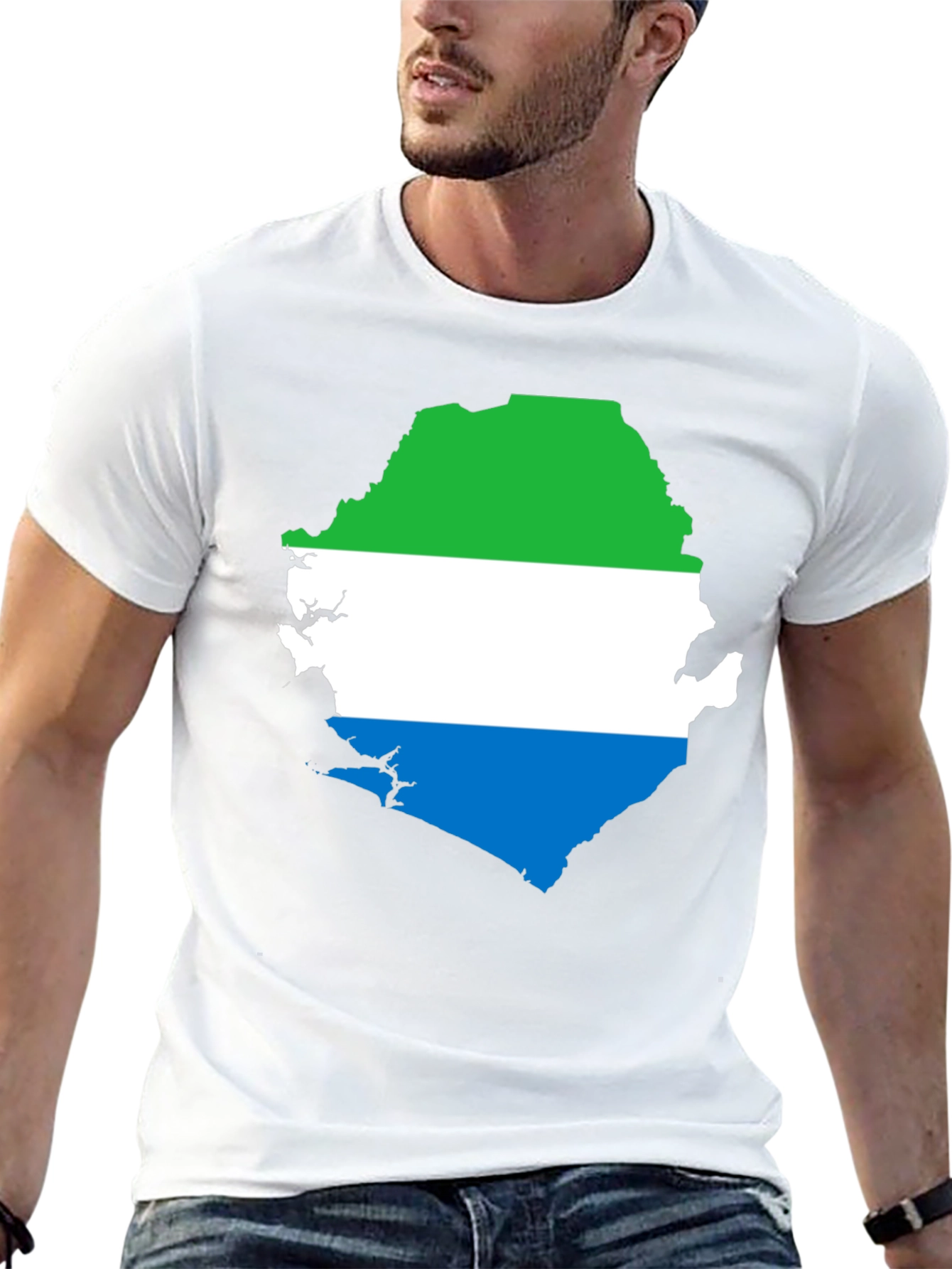 Sierra Leone Flag Map T-Shirt - Black Graphic Tee