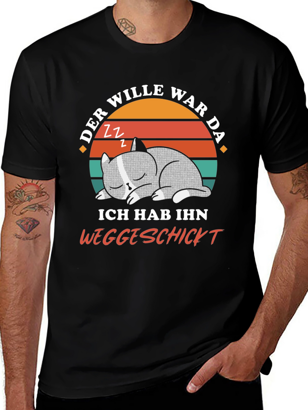 Funny Cat Nap T-Shirt - Der Wille War Da