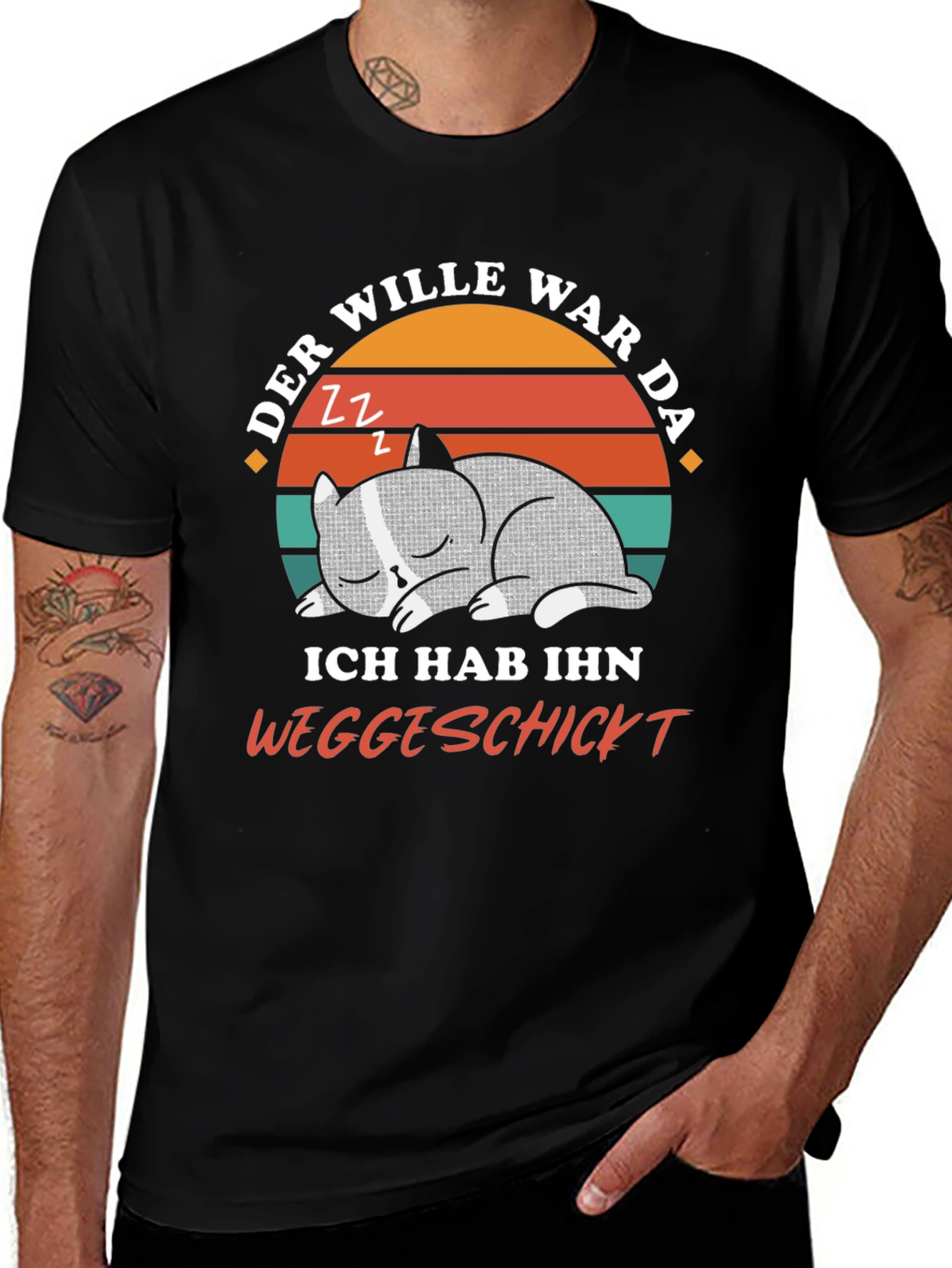 Funny Cat Nap T-Shirt - Der Wille War Da