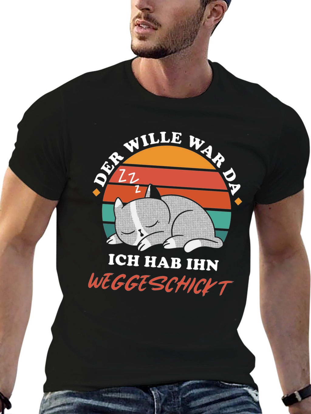 Funny Cat Nap T-Shirt - Der Wille War Da