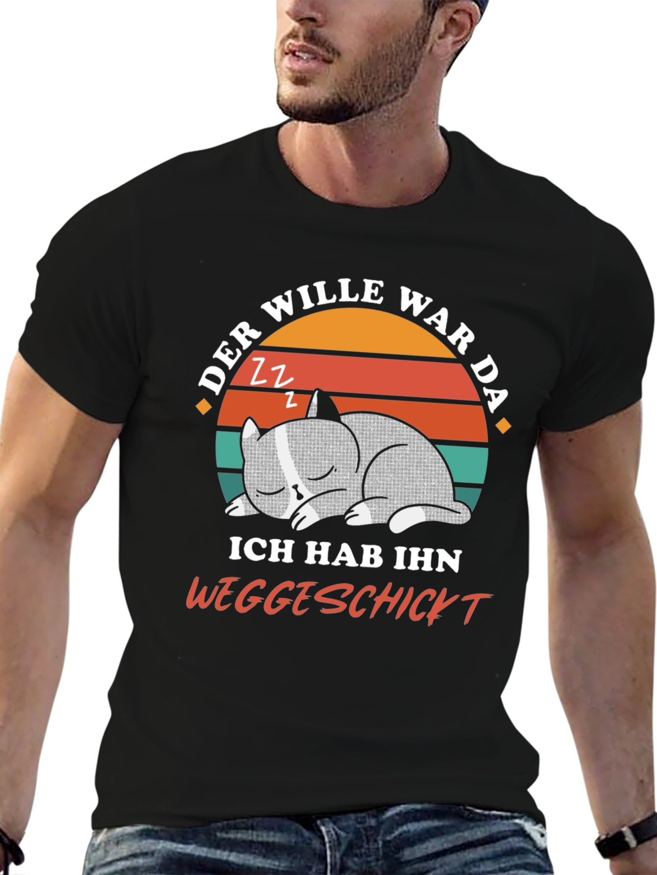 Funny Cat Nap T-Shirt - Der Wille War Da