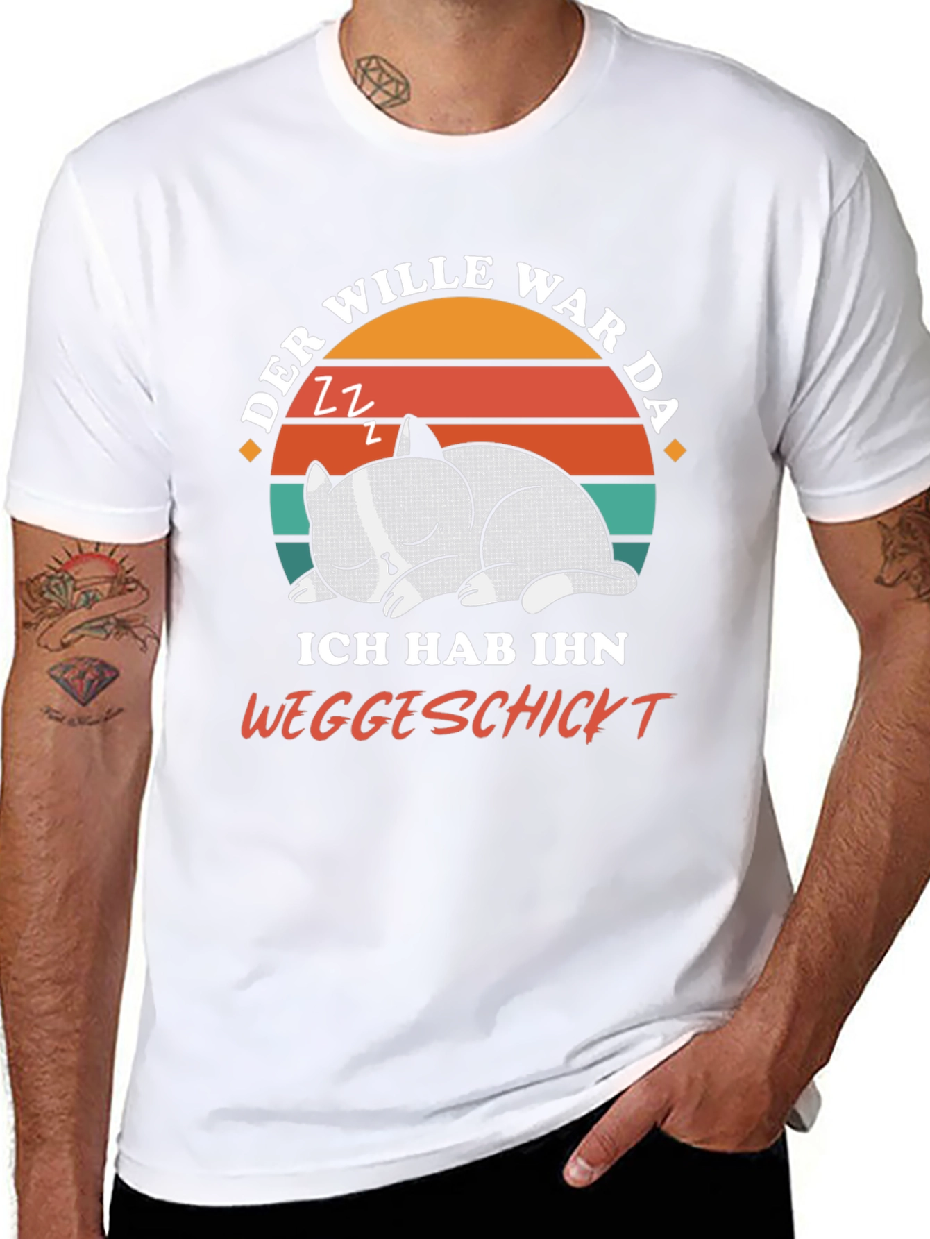 Funny Cat Nap T-Shirt - Der Wille War Da