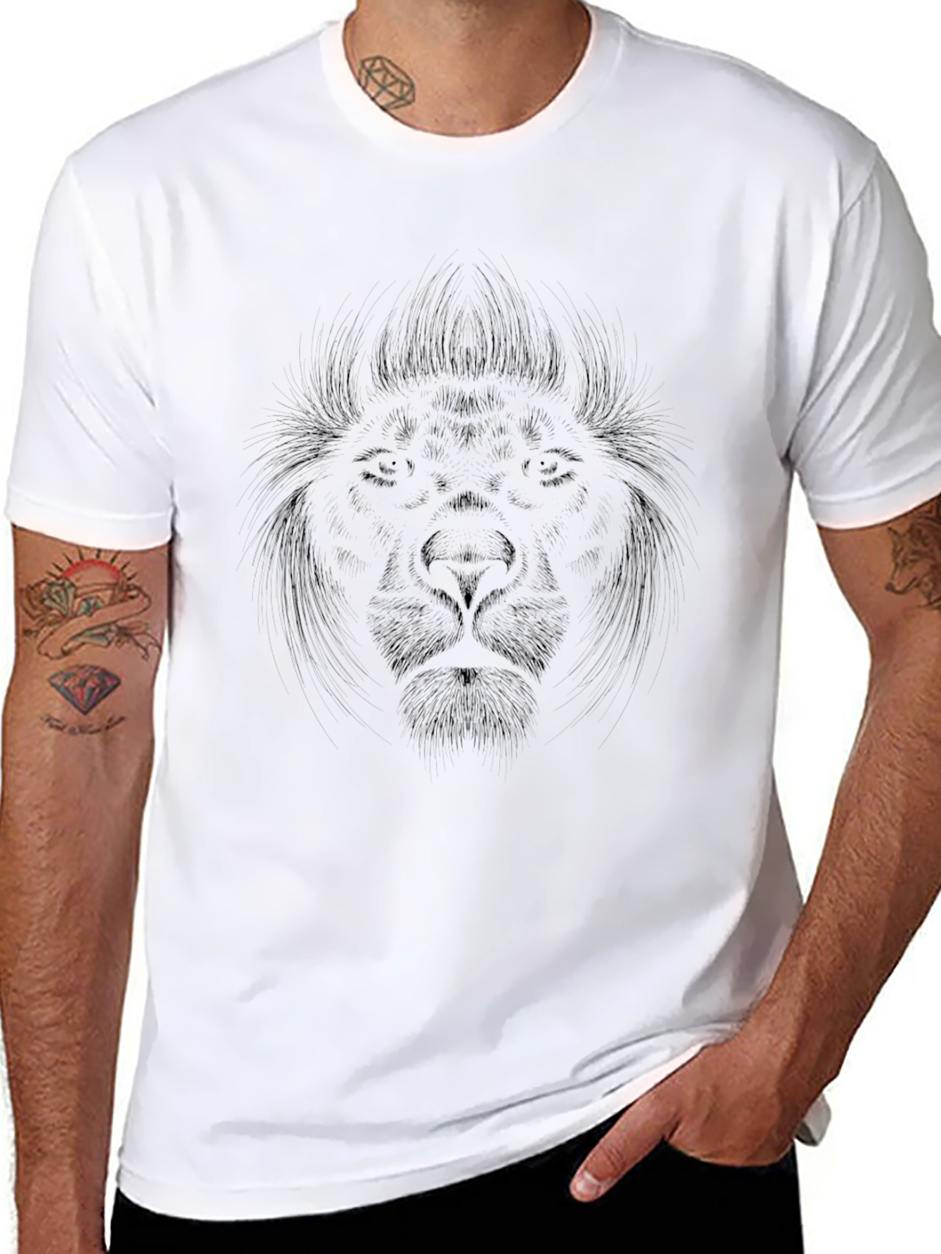 Lion Face Graphic Black T-Shirt