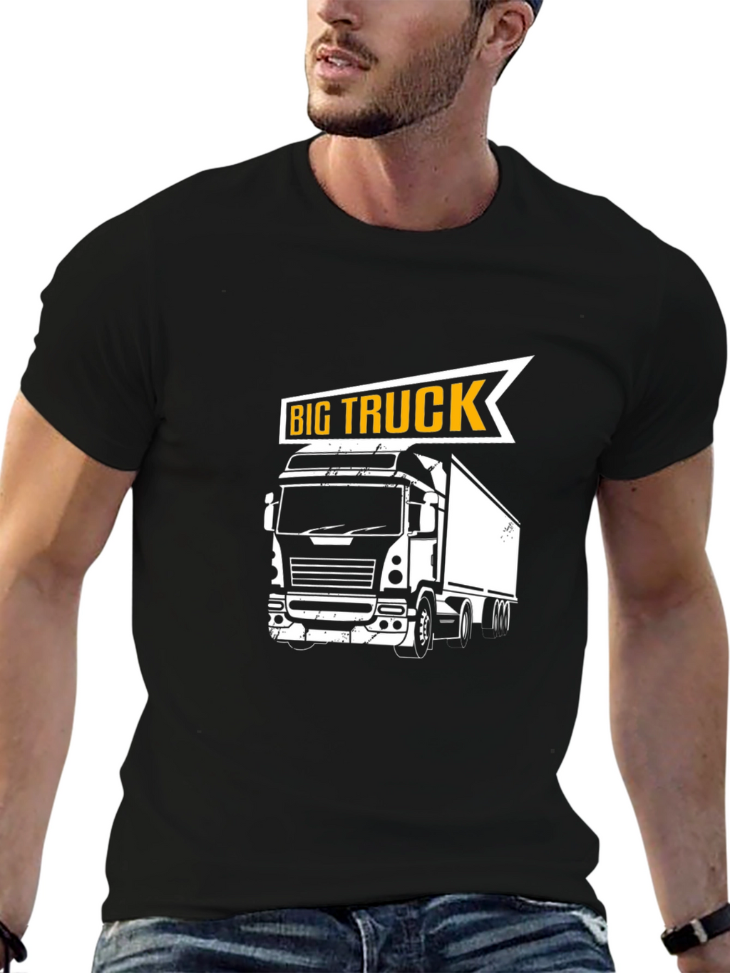 Big Truck Graphic Tee - Black Cotton T-Shirt