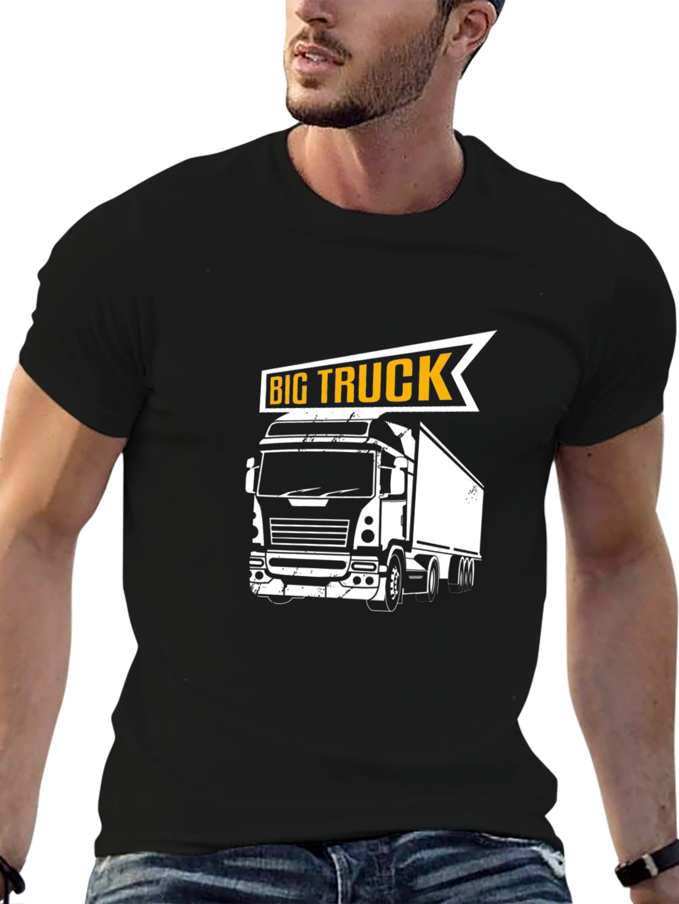 Big Truck Graphic Tee - Black Cotton T-Shirt