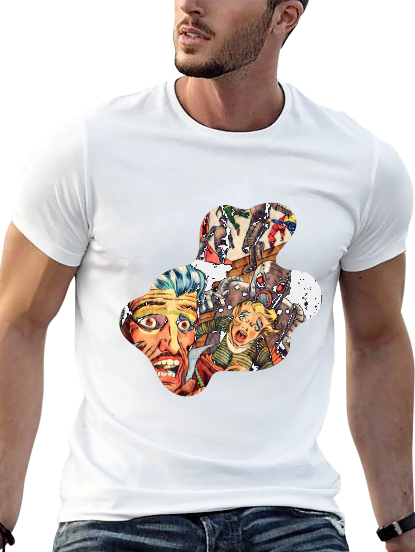 Retro Horror Comic Print Black T-Shirt