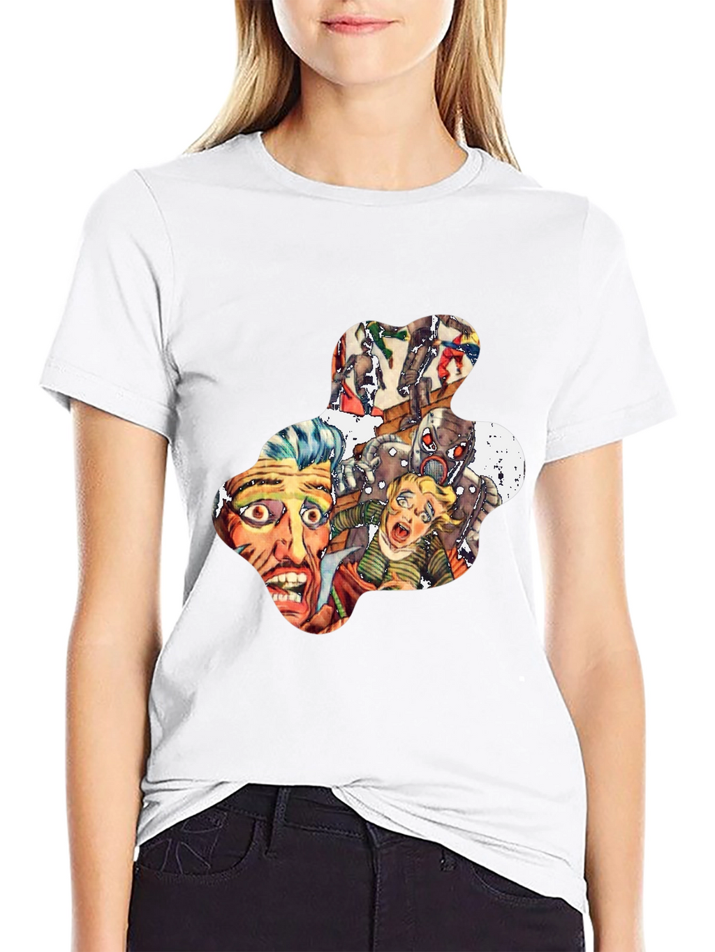 Retro Horror Comic Print Black T-Shirt