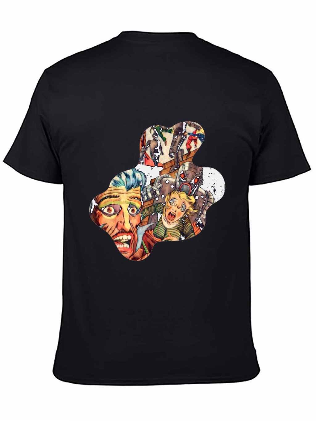 Retro Horror Comic Print Black T-Shirt
