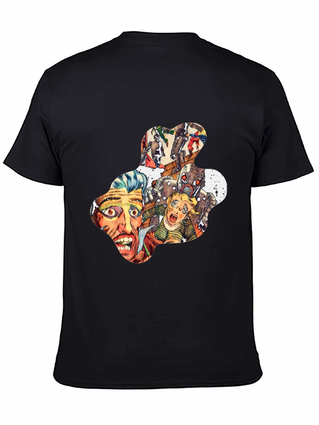 Retro Horror Comic Print Black T-Shirt