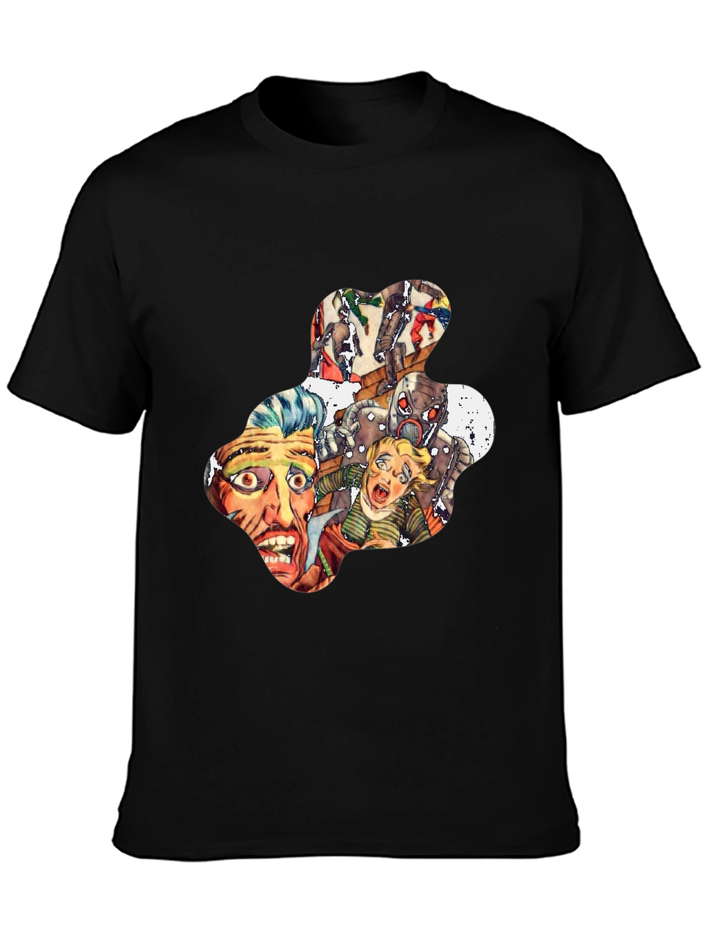 Retro Horror Comic Print Black T-Shirt