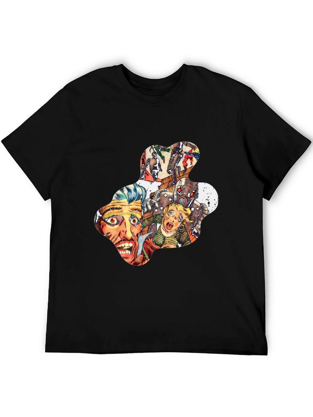 Retro Horror Comic Print Black T-Shirt